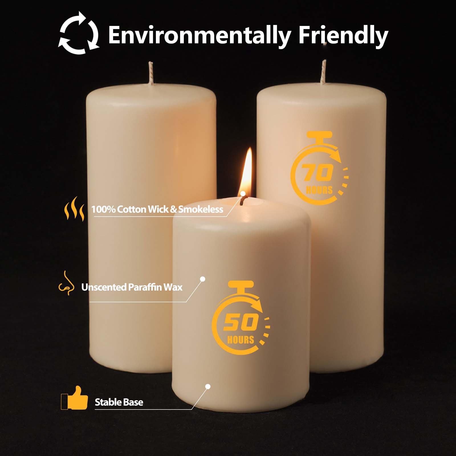 12 Pack Unscented Pillar Candles - 70 Hours Burn Time, Smokeless, 2.8