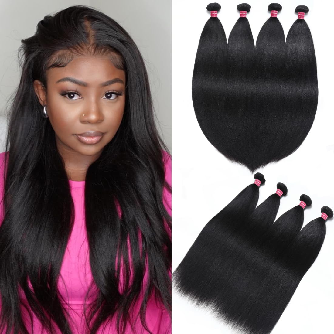 UNICE 12A Silk Yaki Straight 100% Virgin Human Hair Weave - 4 Bundles (26