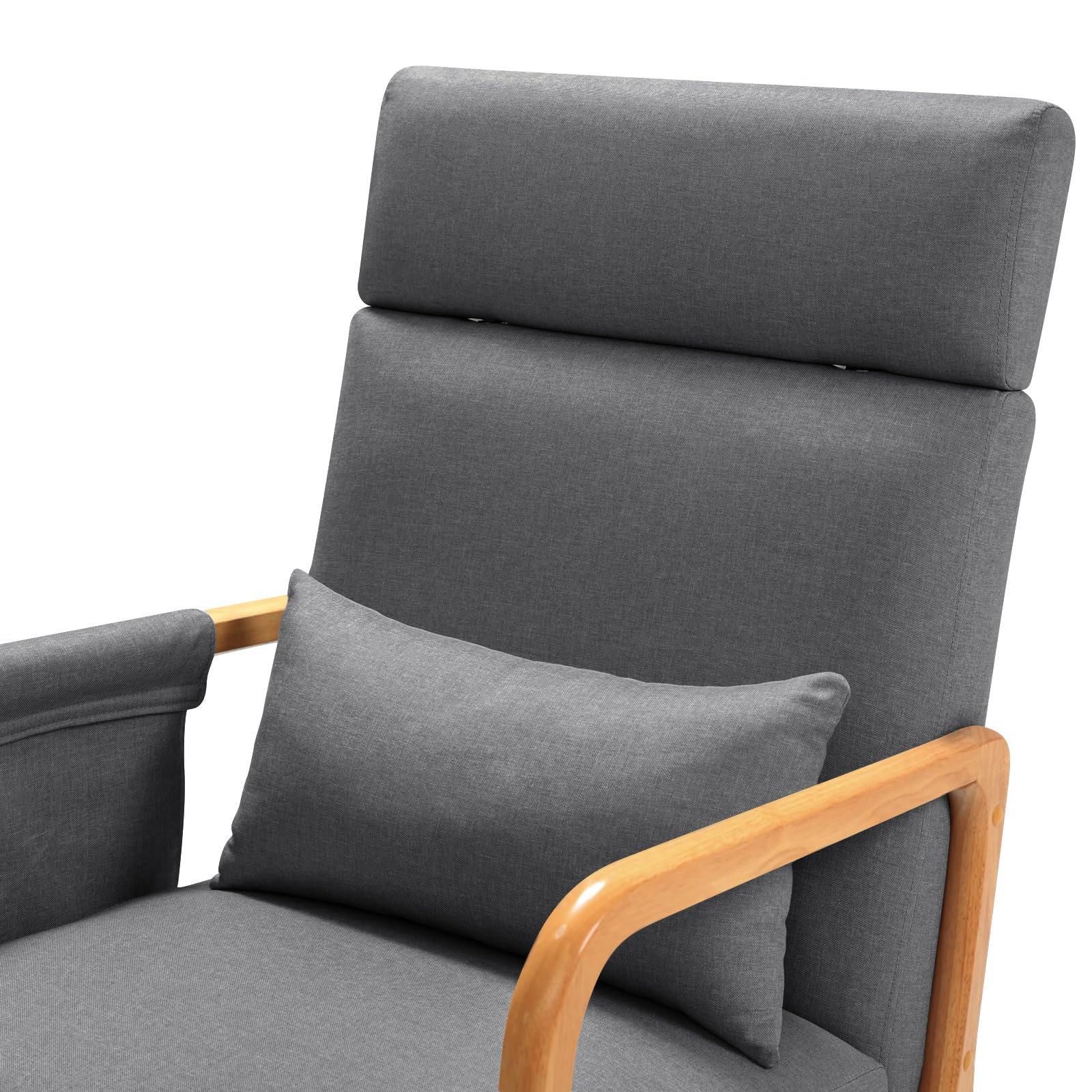 Solid Wood Rocking Chair Nursery Glider with Pillow & Side Pocket - High Back Nursing Chair for Bedroom & Living Room (Set of 2, Grey) | Perfect for Breastfeeding, Reading & Relaxing