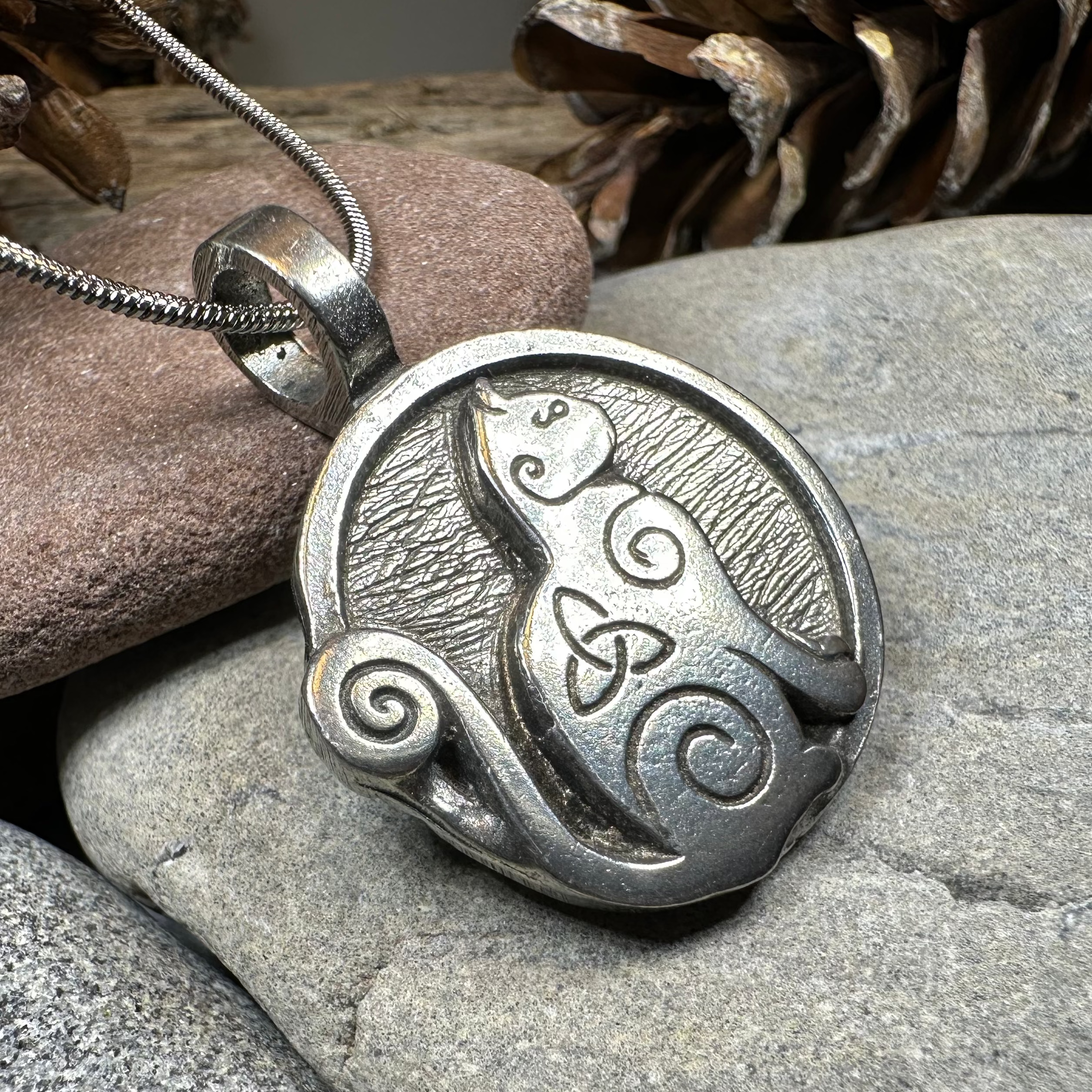 Celtic Spiral Cat Pewter Pendant Necklace - Elegant Handcrafted Jewelry for Women, Perfect Gift for Cat Lovers & Celtic Enthusiasts | Ideal for Everyday Wear, Special Occasions & Spiritual Connection