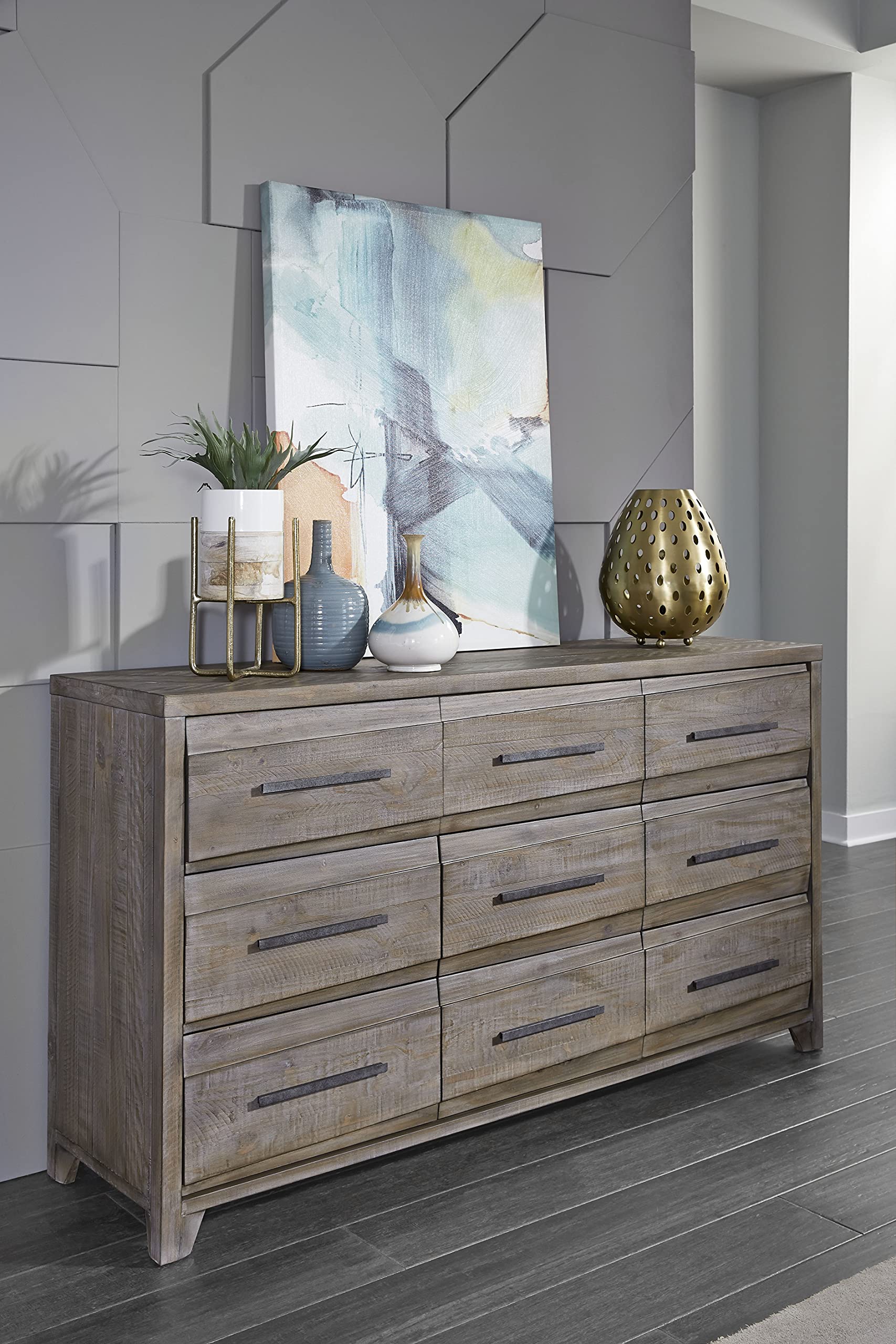 Modus Solid Wood 9-Drawer Dresser - Hearst Collection in Sahara Tan | Mid-Century Modern Bedroom Storage for Clothes & Accessories