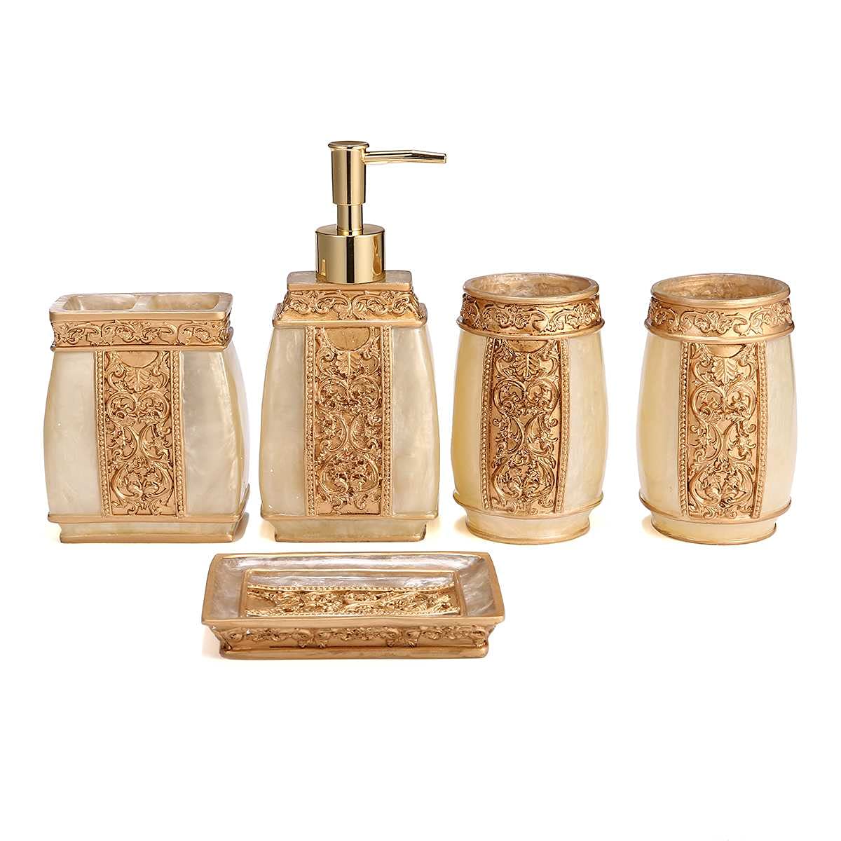 Elegant Resin Soap Dispenser 5-Piece Set for Kitchen & Bathroom - Premium Home & Hotel Soap Dispenser Accessories (Color A) | Perfect for Modern Homes, Luxury Hotels, and Spa Bathrooms