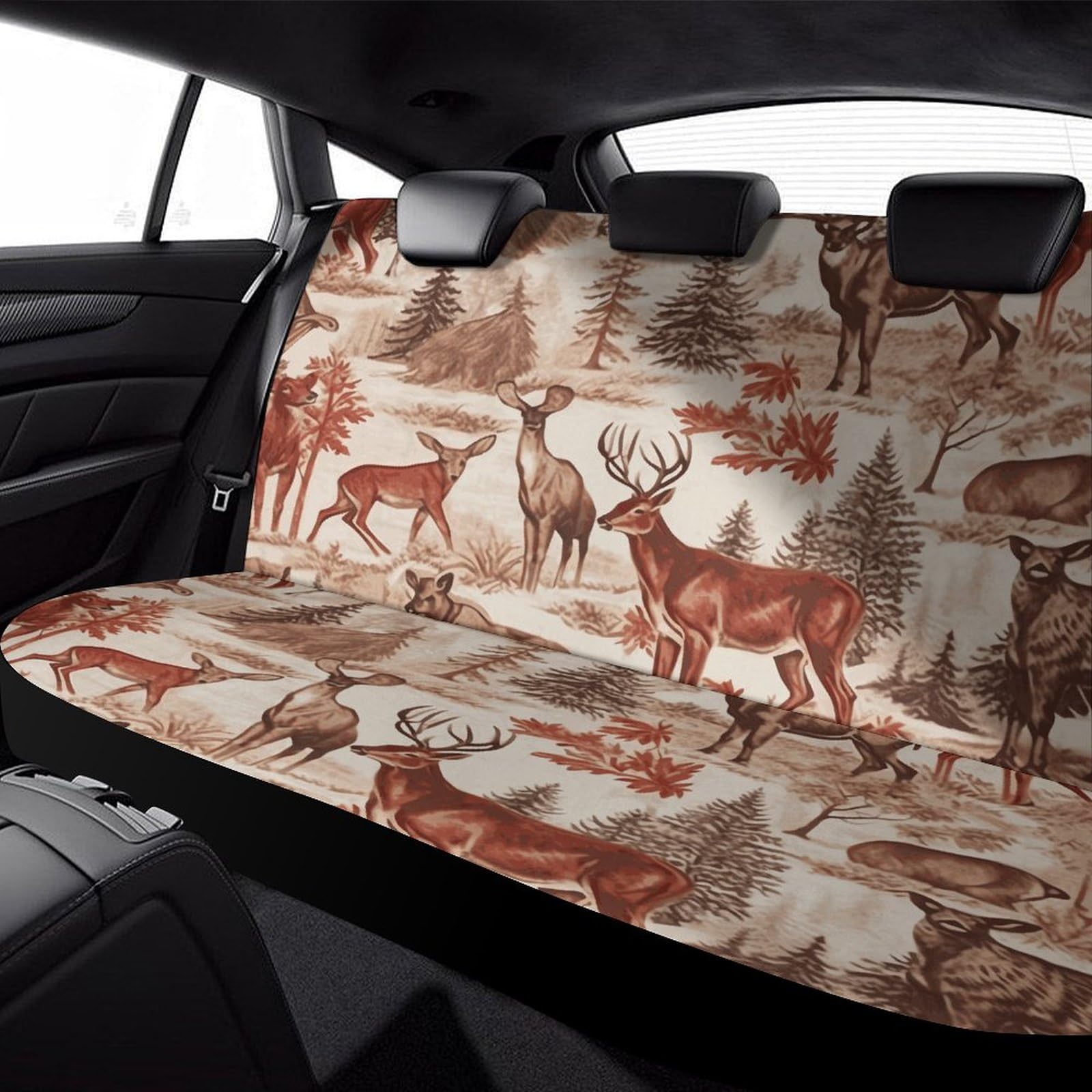 NWTRJ Waterproof Bear Deer Print Car Back Seat Cover - Universal Fit for Trucks, SUVs, Vans - Soft, Dustproof & Scratch Resistant Bench Protector | Perfect for Outdoor Adventures, Camping & Pet Owners