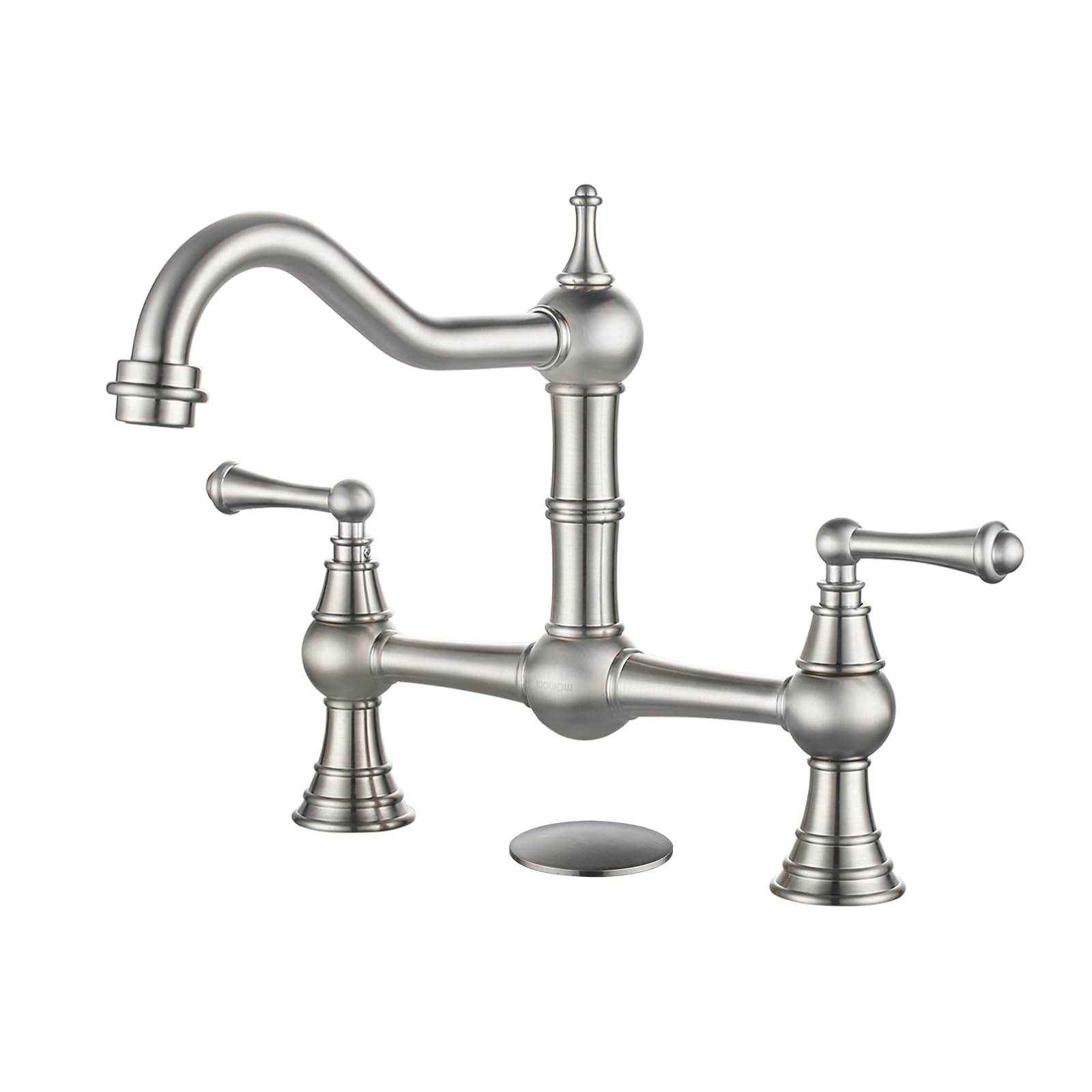 WOWOW 8-inch Centerset Deck Mount Kitchen Faucet - Solid Brass Construction, Brushed Nickel Finish - Compatible with 2 or 3 Hole Sinks - Perfect for Kitchen, RV, Laundry & Bar Use