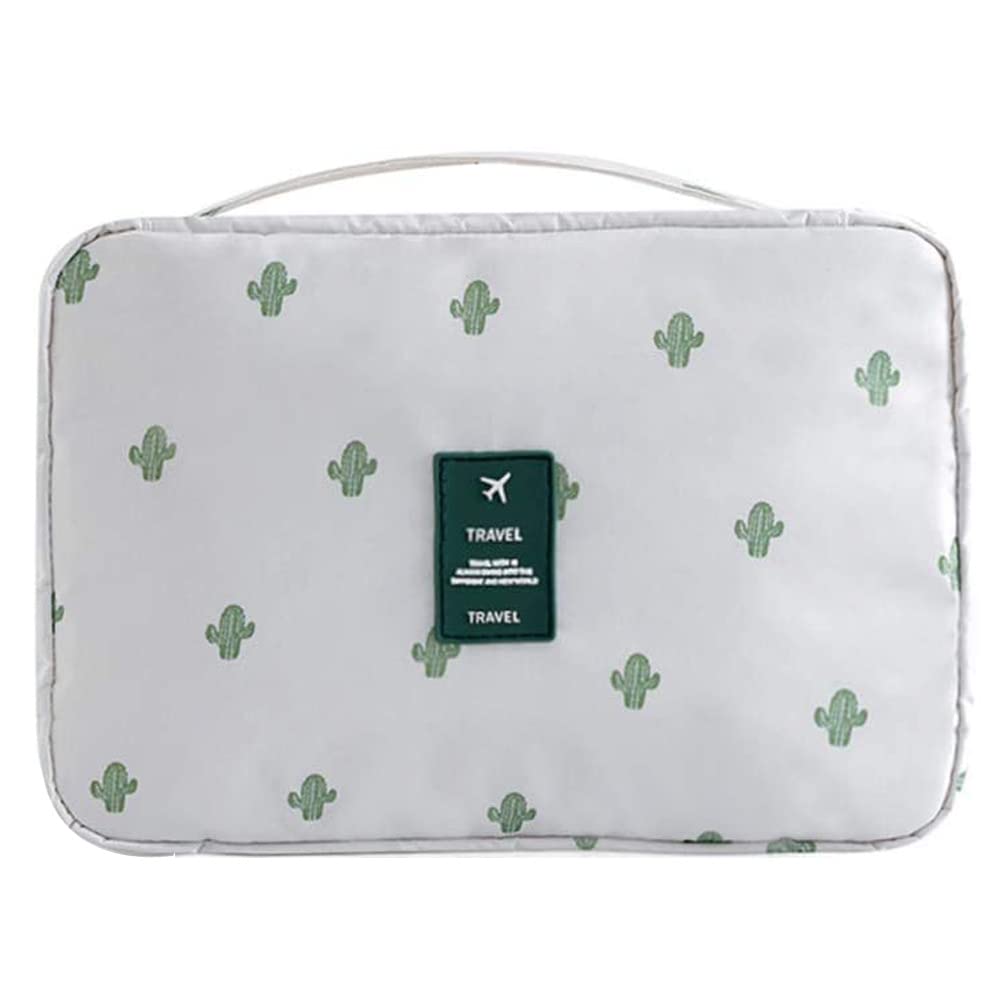 Waterproof Hanging Travel Toiletry Bag for Women - Portable Cosmetic & Makeup Organizer with Drawstring Pouch - Perfect for Business Trips, Gym, Vacation & Home Use (Cactus Design)