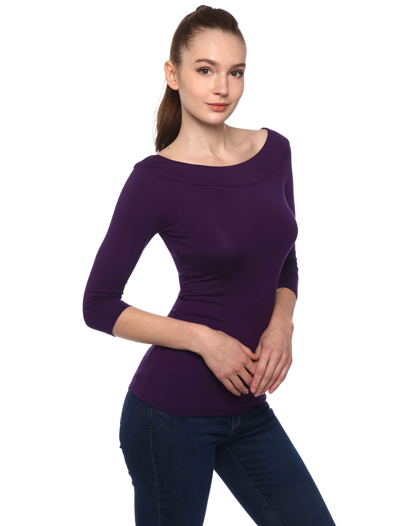 AmélieBoutik Women's Boat Neck Raglan 3/4 Sleeve Blouse - Flowy Casual Top for Work, Date Night & Spring Outfits