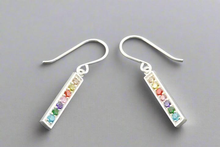 Rainbow Cubic Zirconia Drop Earrings in Sterling Silver - Elegant Dangle Jewelry for Women, Perfect for Parties, Weddings & Special Occasions
