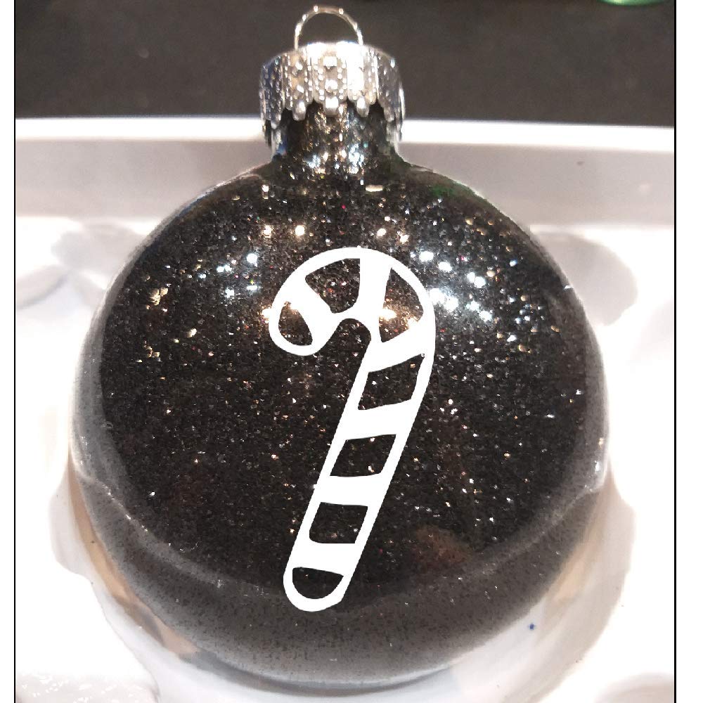 Jenuine Crafts Shatterproof Black Glitter Candy Cane Christmas Ornament - Durable Holiday Tree Decoration for Xmas Party, Home & Office Decor