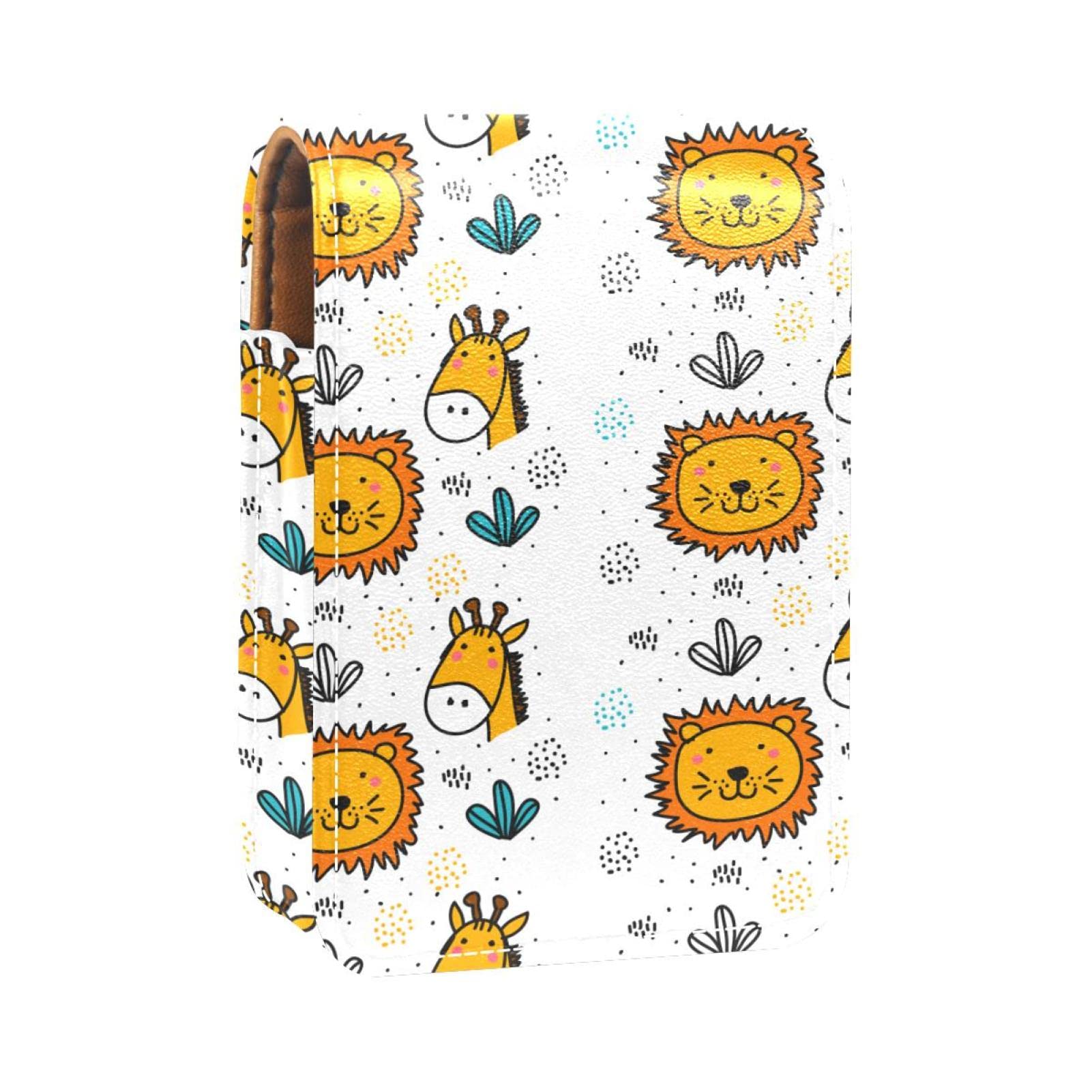 Personalized Lipstick Case - Cute Lion & Giraffe Pattern Portable Makeup Bag, Cosmetic Pouch & Lipstick Holder | Perfect Makeup Organizer for Travel, Daily Use & Gift Giving