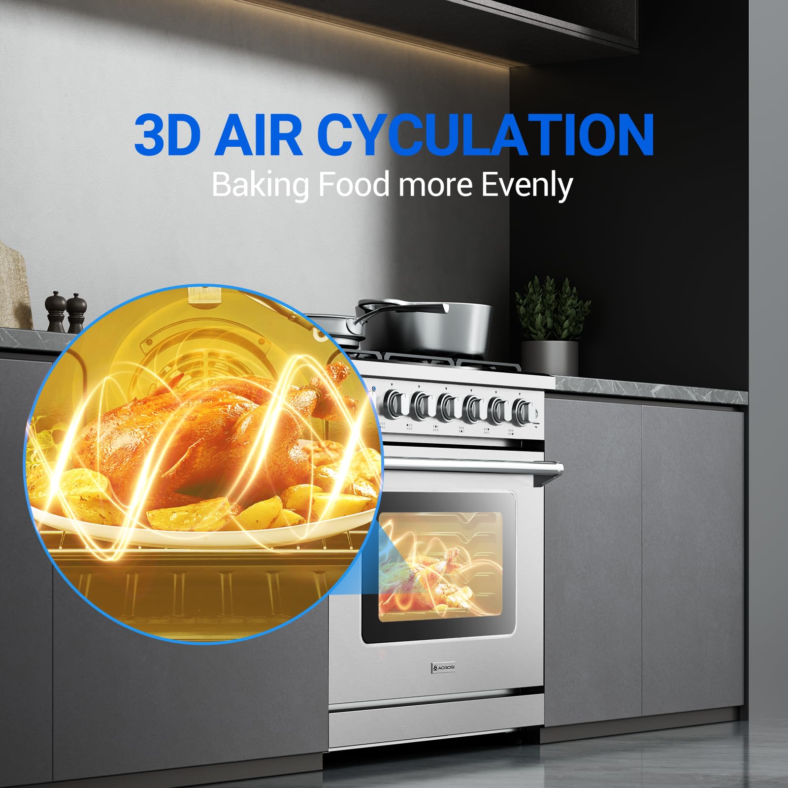 36 Inch Freestanding Gas Range Oven with 6 Burners & True Convection - 6 Cu. Ft Capacity, Self-Cleaning Stainless Steel Stove with Halogen Light - Perfect for Home Kitchens & Commercial Cooking