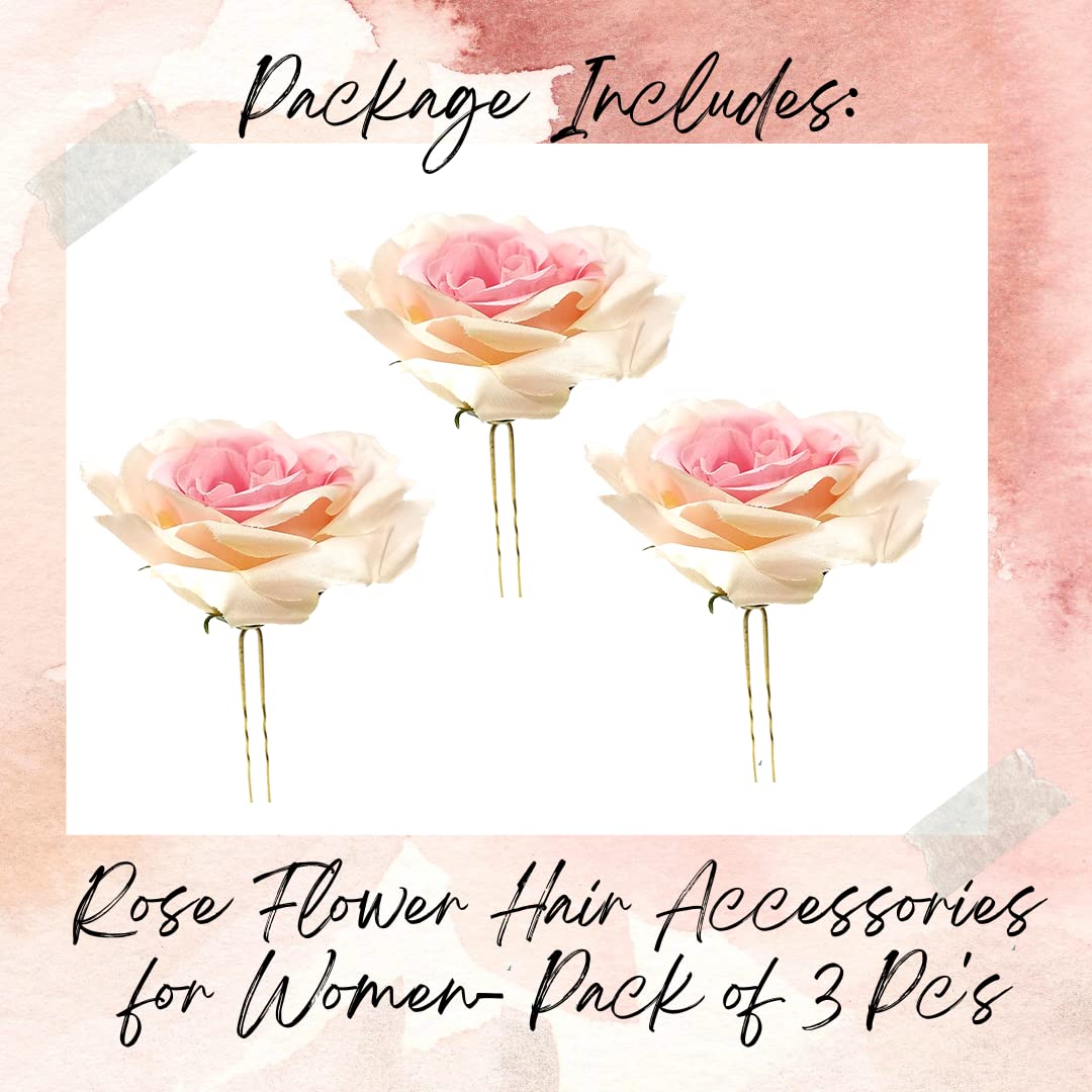 Elegant Rose Hair Pin Set - Floral Bridesmaid Hair Jewelry & Bun Clip | Wedding Hair Accessories for Brides, Baby Pink, Pack of 3 | Perfect for Bridal Parties, Prom & Special Occasions