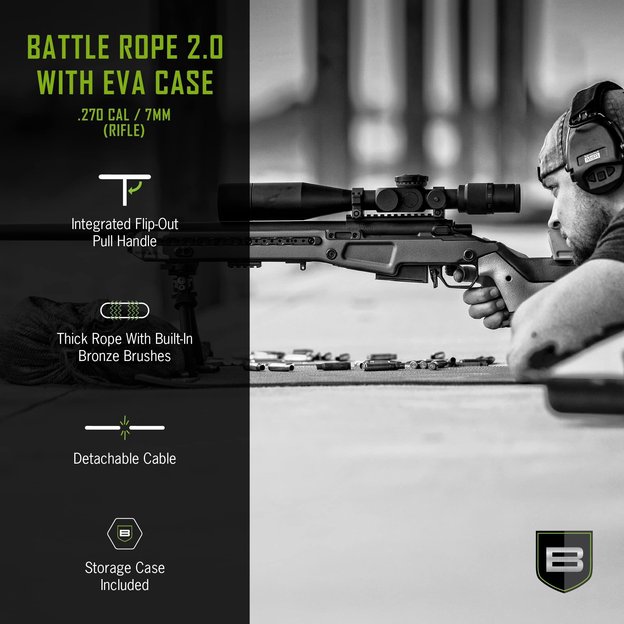 Breakthrough Clean Battle Rope 2.0 Gun Cleaning Kit - Universal for Rifle, Shotgun & Pistol with EVA Case & Brass Handle - Perfect for Firearm Maintenance at Home or Range