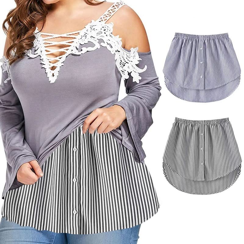 2-Pack Adjustable Layered Fake Hem Shirt Extender - Half-Length Split Design for Women & Girls - Perfect Under Sweaters, Jackets, Leggings & Sweatshirts - Versatile Layering Accessory for Casual & Dressy Outfits