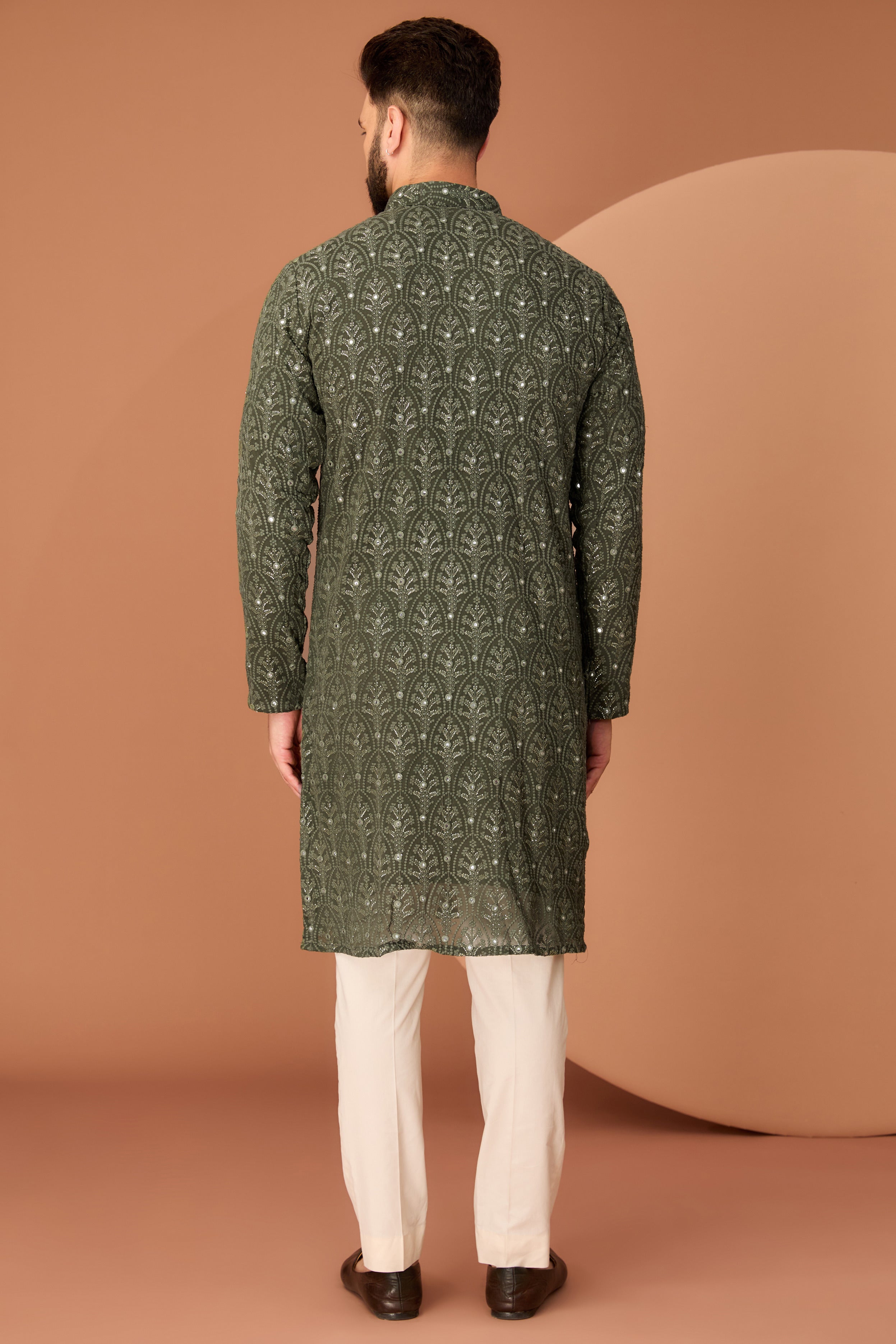 Stylish Military Green Chikankari Kurta for Women - Traditional Indian Embroidered Tunic - Perfect for Festivals, Weddings & Casual Wear
