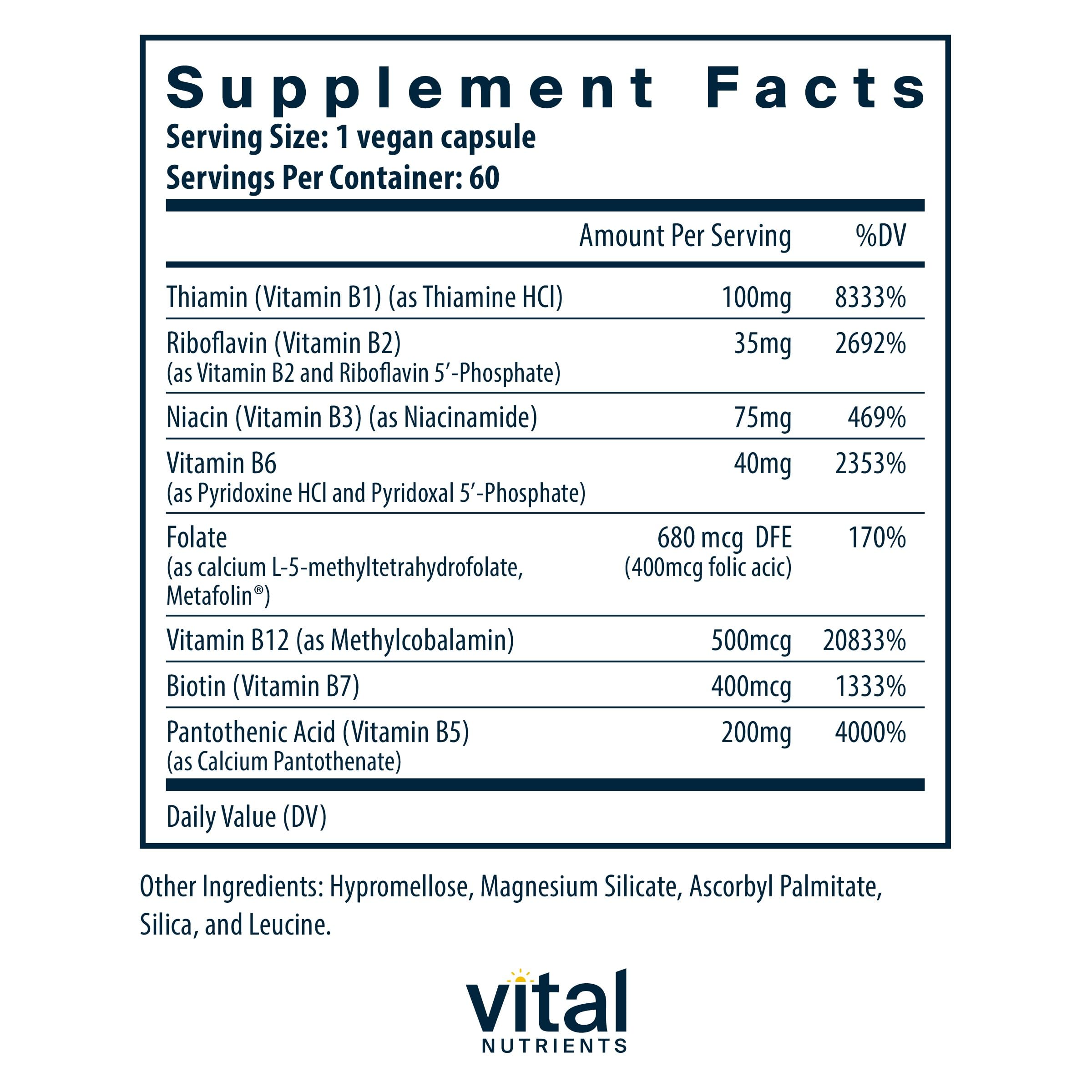 Vital Nutrients Vegan High-Potency Methylated B-Complex Vitamins - 60 Capsules | Supports Energy, Metabolism & Heart Health | Gluten, Dairy & Soy Free | Ideal for Active Lifestyles & Daily Wellness