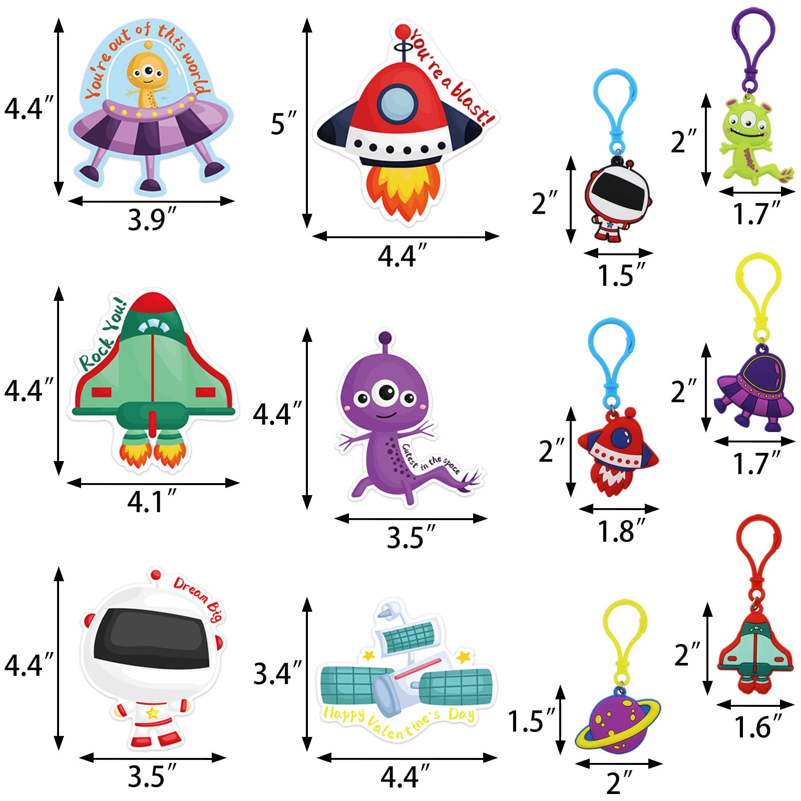 30 Pack Space Themed Valentines Day Cards for Kids - Classroom Exchange Gifts with Keychains - Perfect for Boys, Girls, School Parties & Valentine's Day Celebrations