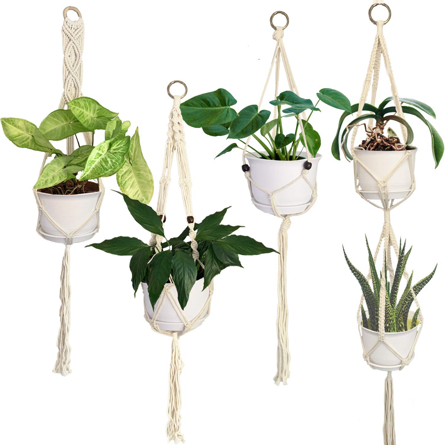 Macrame Plant Hangers with Wood Beads - Boho Indoor Hanging Planter Basket for Home Decor | Perfect for Living Room, Bedroom, Balcony & Garden Plant Display