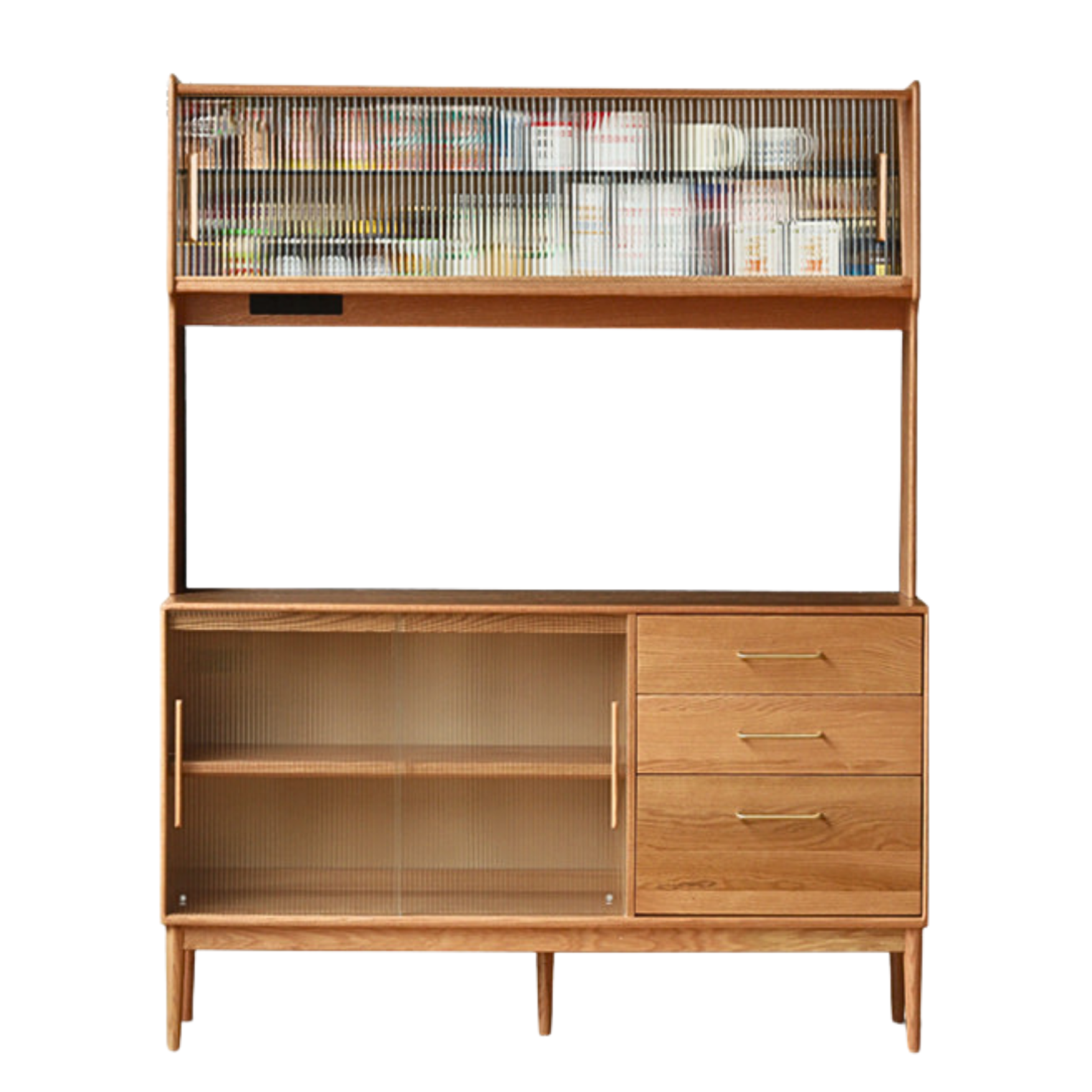 Solid Oak Wood Modern Multifunctional Sideboard - Buffet Cabinet for Dining Room, Living Room Storage & Entryway Organizer