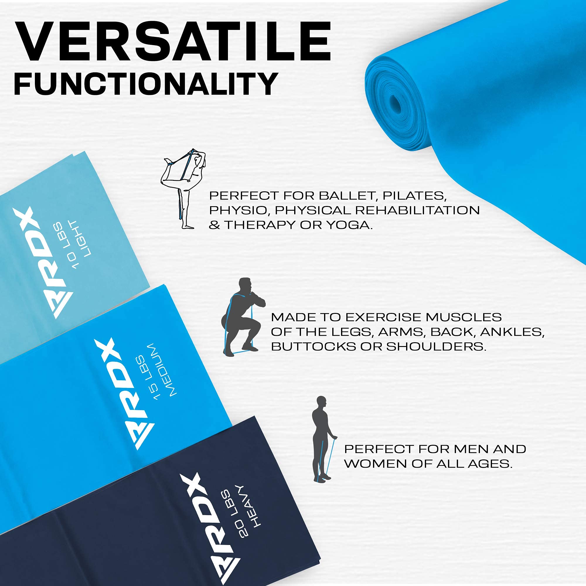 RDX TPE Resistance Bands Set - 3 Levels, 1.5M Long, REACH RoHS CPSIA Certified - Flat Skin-Friendly Elastic Loops for Yoga, Home Gym, Fitness Workout, Ballet, Pilates & Leg Training - Perfect for Strength Training, Muscle Toning and Full Body Workouts at Home or Gym