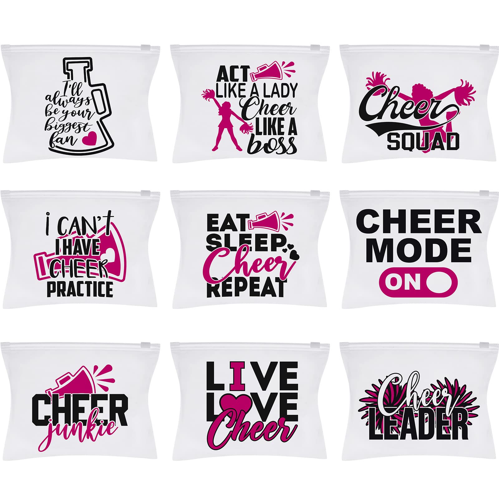 90-Piece Cheerleader Makeup Bag Set - 9 Stylish Designs for Team Gifts, Travel & Cosmetics | Perfect for Cheerleaders, Teen Girls & Women | White Cheer Bags for Sports Events, Parties & Travel Accessories