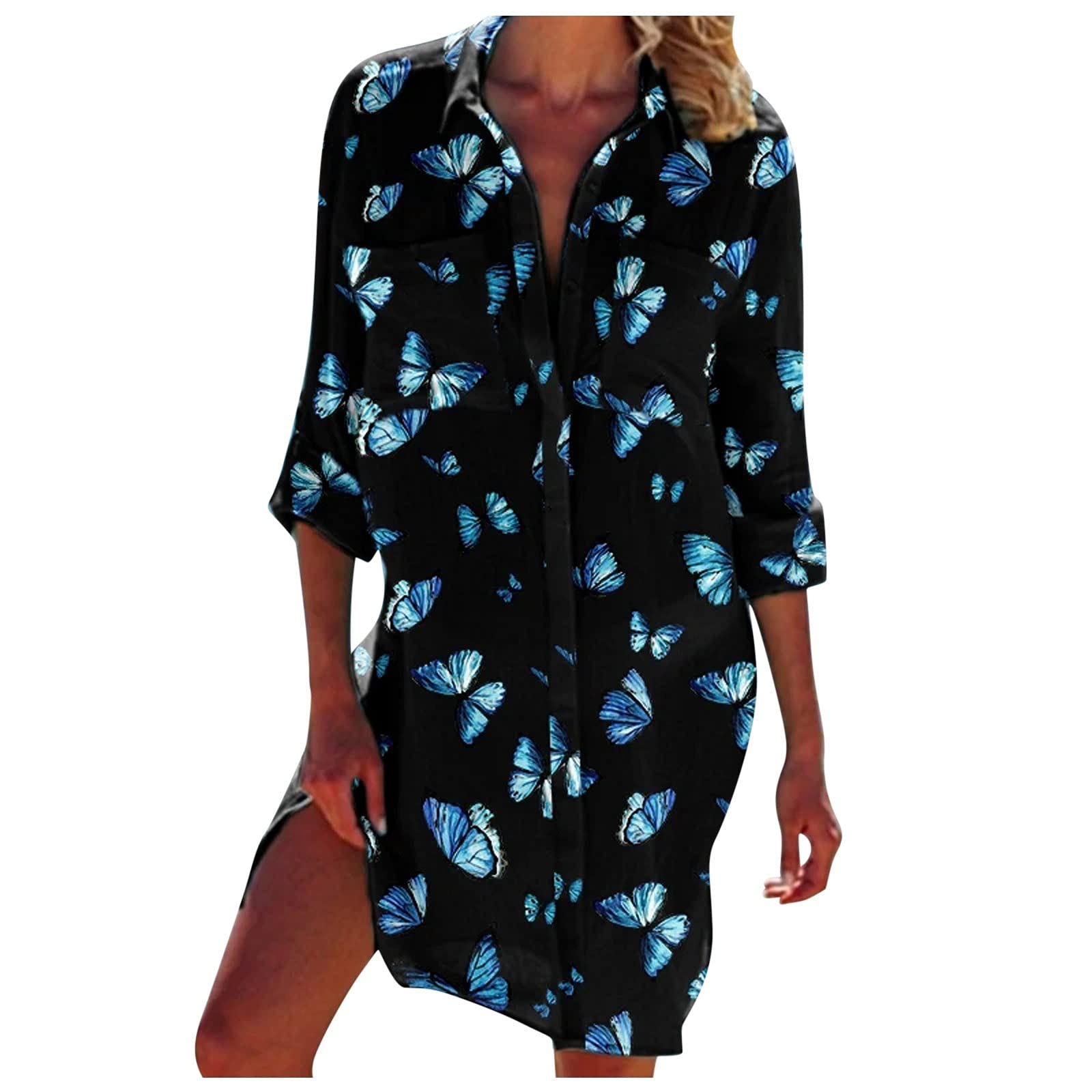 Keepfit Print Long Casual V-Neck Women's Dress - Loose Sleeve Pocket Maxi Dress - Cotton Summer Dress for Women - Perfect for Beach, Vacation & Everyday Wear