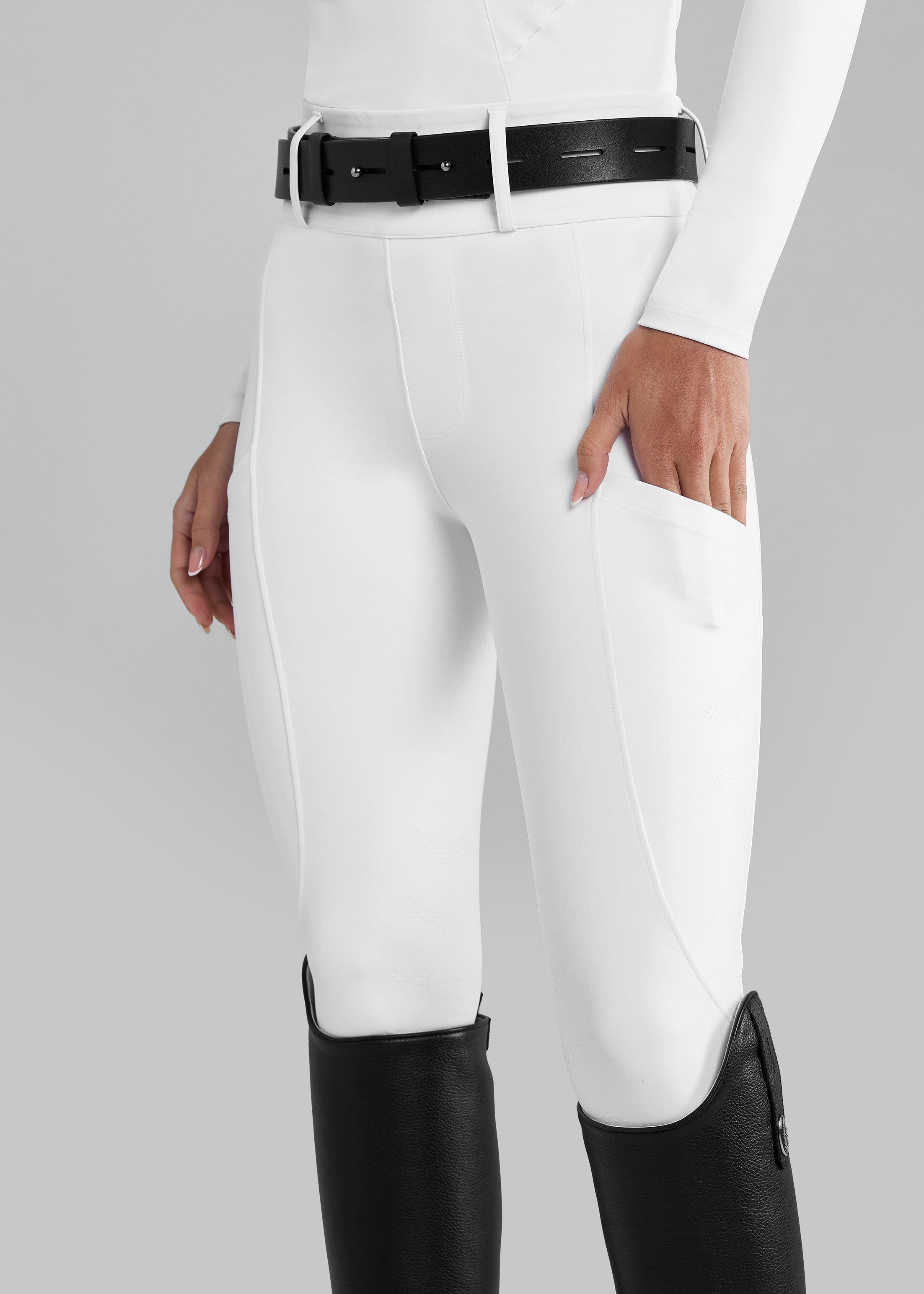 White Compression Breeches with Knee Grip - Breathable & Supportive Riding Pants for Equestrian, Yoga & Workout