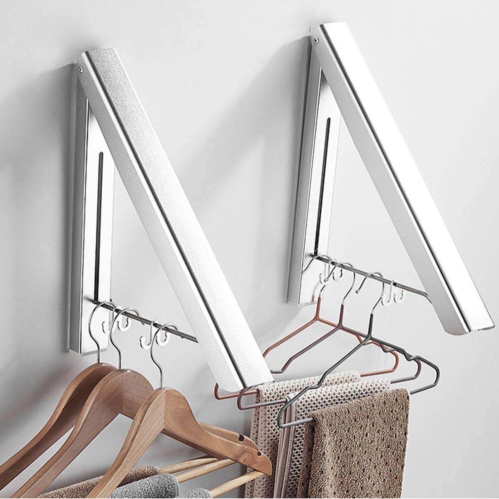 Wall Mounted Folding Clothes Hanger - Retractable Laundry Drying Rack for Indoor & Outdoor Use - Space Saving Aluminum Garment Organizer for Laundry Room, Garage, Balcony & Small Spaces (Black, Single)