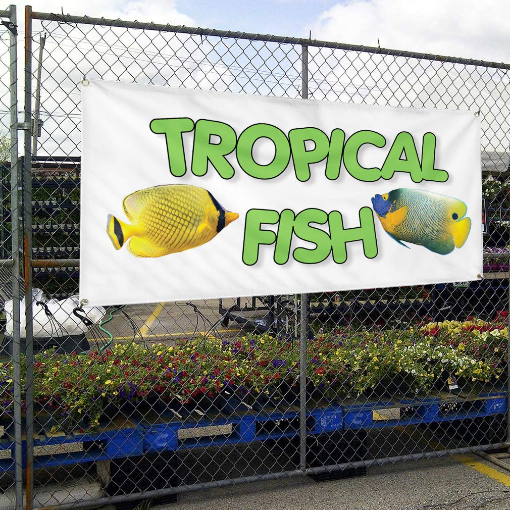 Premium Vinyl Banner - 24x36 Inches Weatherproof Outdoor Sign with 4 Grommets | Tropical Fish Business, Restaurant & Food Advertising | Durable for Industrial Yard, Events & Storefront Displays