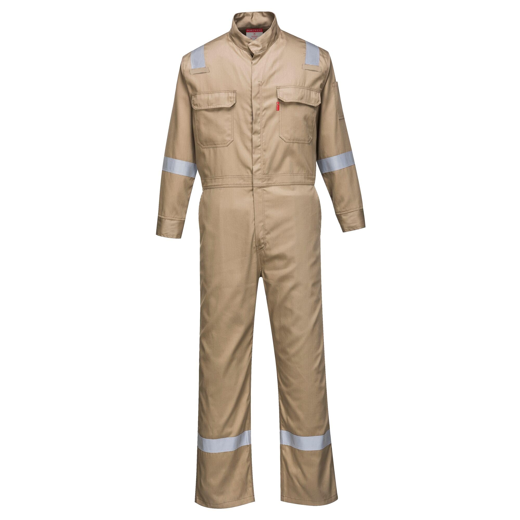 Portwest FR94 Bizflame Fire-Resistant Coverall with Reflective Tape - ASTM/NFPA Certified - Khaki - Size 3XL - Ideal for Industrial Work, Welding & Fire Safety Professionals