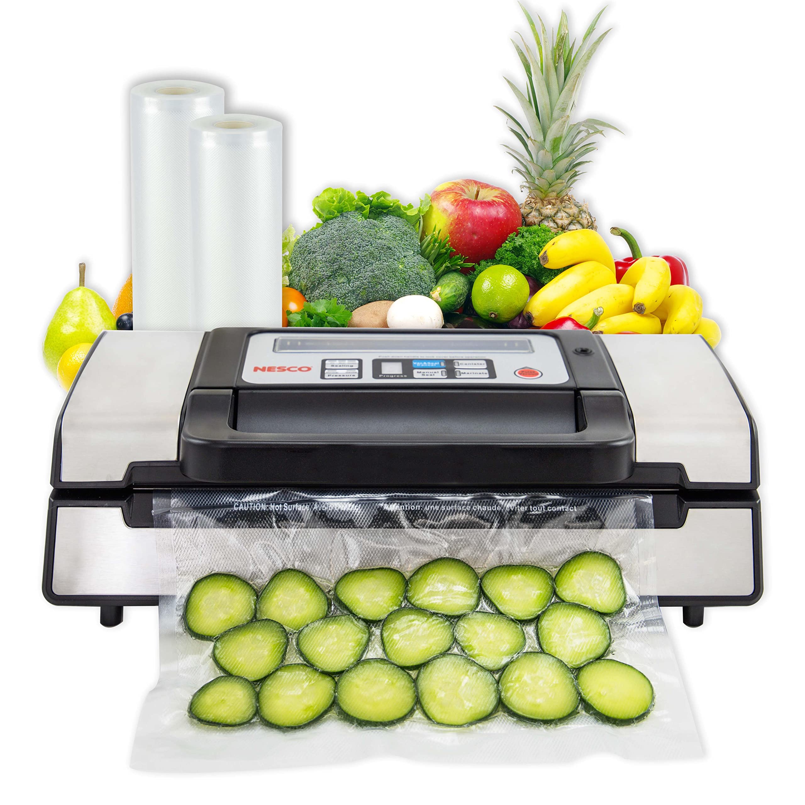 Nesco Deluxe VS-12 Vacuum Sealer Machine - 130W Compact Food Preservation System with Kit Bags & Viewing Lid (Silver) - Perfect for Meal Prep, Sous Vide, Freezer Storage & Long-Term Food Preservation