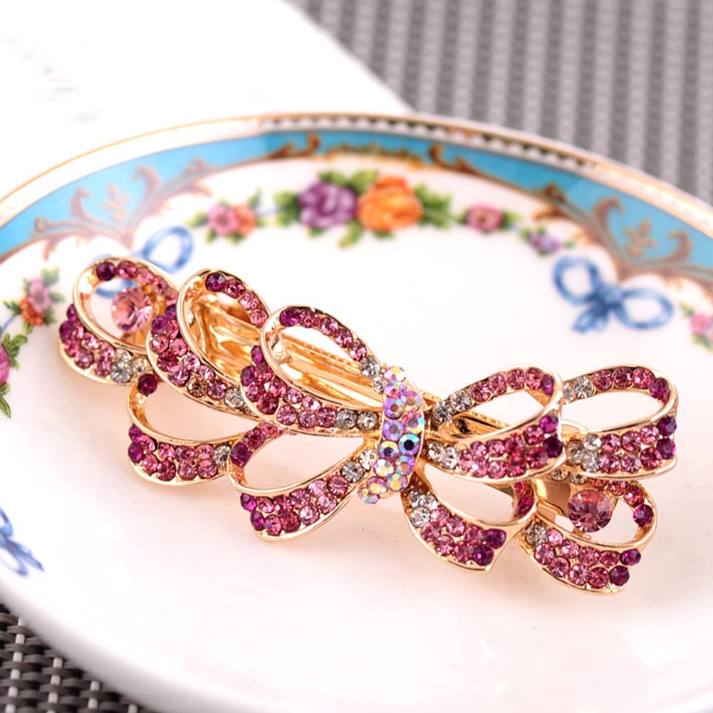 Sparkling Crystal Rhinestone Flower Hair Clips for Women & Girls - Elegant Bowknot Hairpin Accessories (Pink) | Perfect for Weddings, Parties & Daily Styling