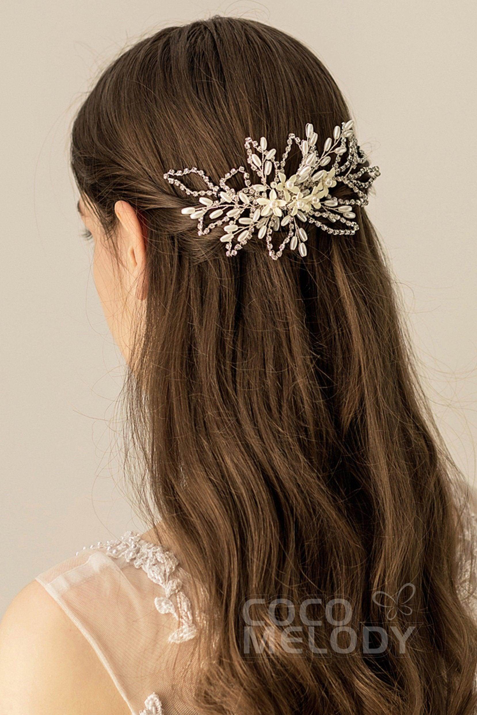 Elegant Alloy Hair Combs with Imitation Pearl Flower Design - CH0175 | Vintage-Inspired Hair Accessories for Weddings, Prom & Special Occasions