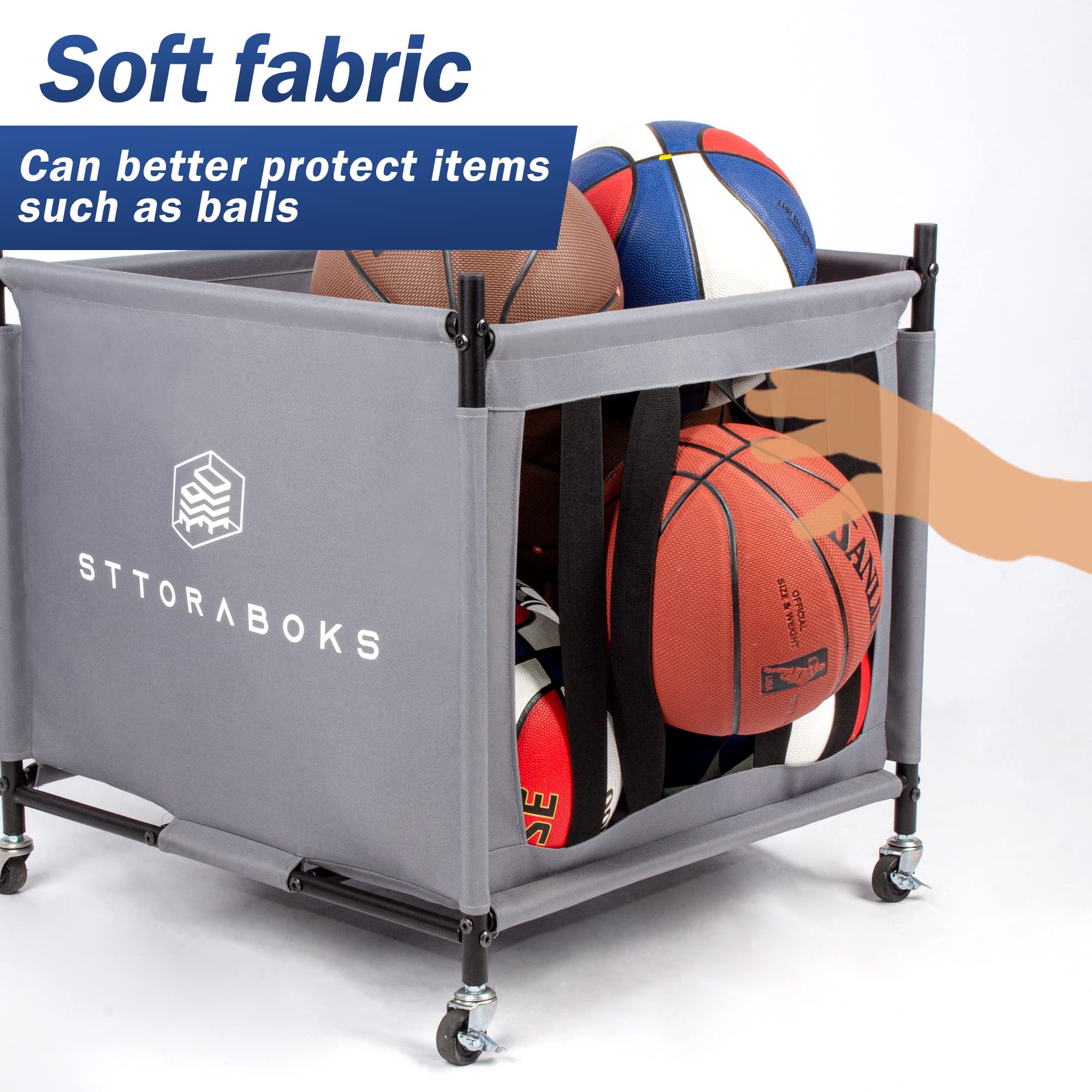 Lockable Sports Ball Storage Cart with Wheels - Stackable Ball Organizer Basket with Elastic Straps for Garage, Gym & Sports Equipment | Portable Ball Cage for Basketball, Soccer, Volleyball & Playground Use