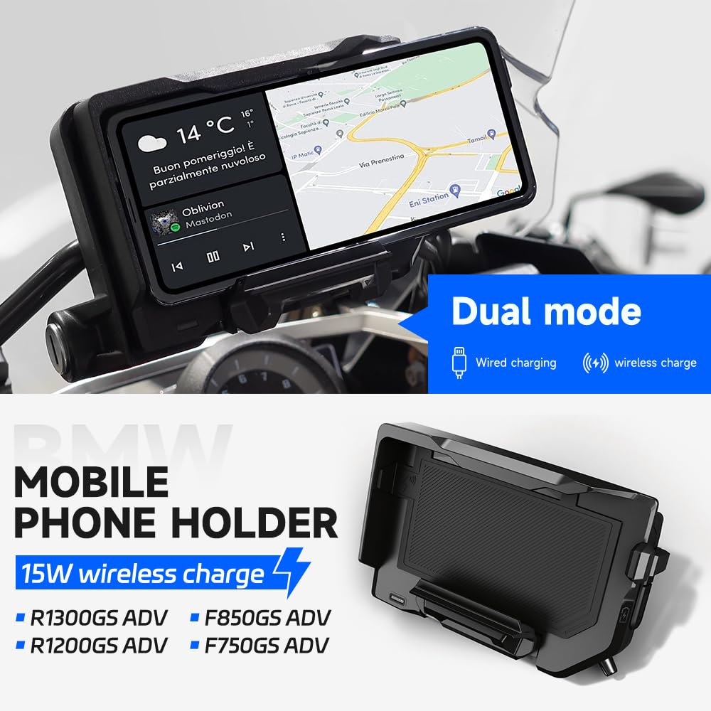 RUNNING PANTHER Motorcycle Phone Mount - 15W Wireless Charger & USB-C Fast Charging, Waterproof Phone Holder for BMW R1200GS/R1250GS/ADV/S1000XR/F750GS/F850GS - Perfect for GPS Navigation & Adventure Riding