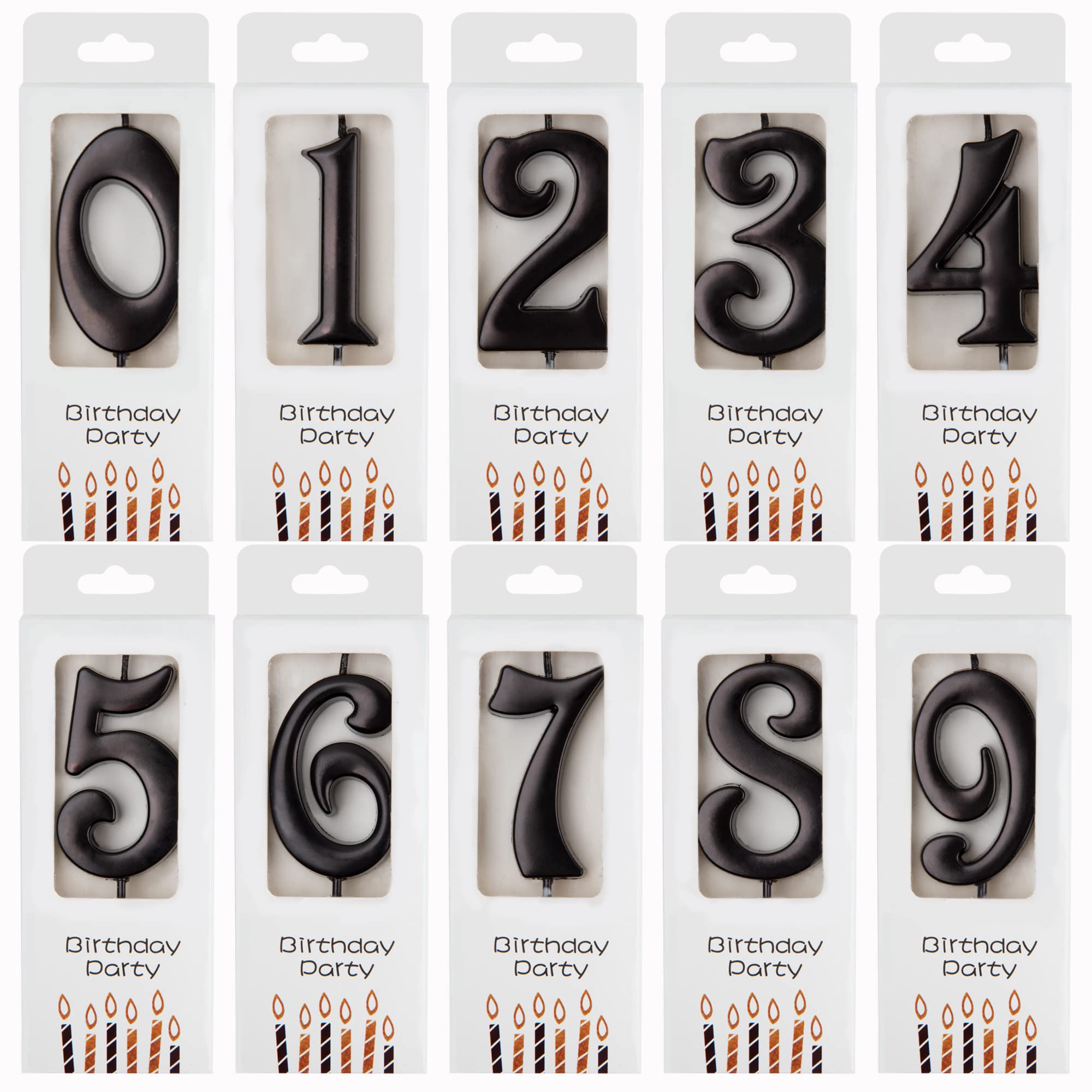 Black Number Birthday Candles 10-Count 0-9 for Parties & Baby Showers