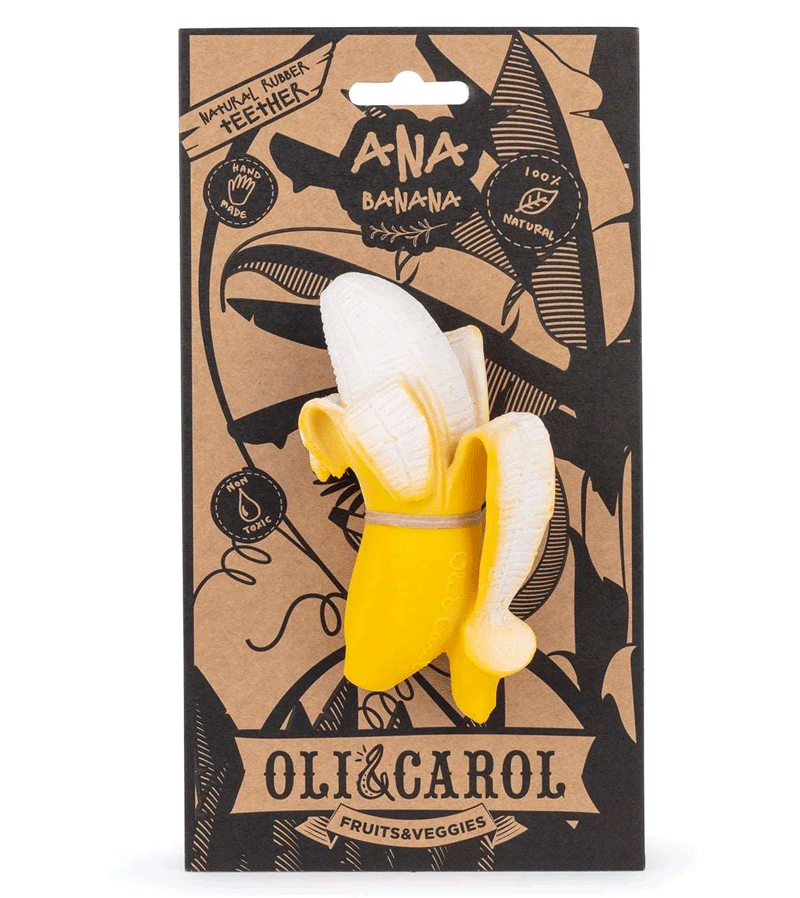 Ana the Banana Natural Rubber Baby Teether by Oli and Carol - Organic Teething Toy for Infants & Toddlers, Perfect for Soothing Sore Gums at Home or On-the-Go