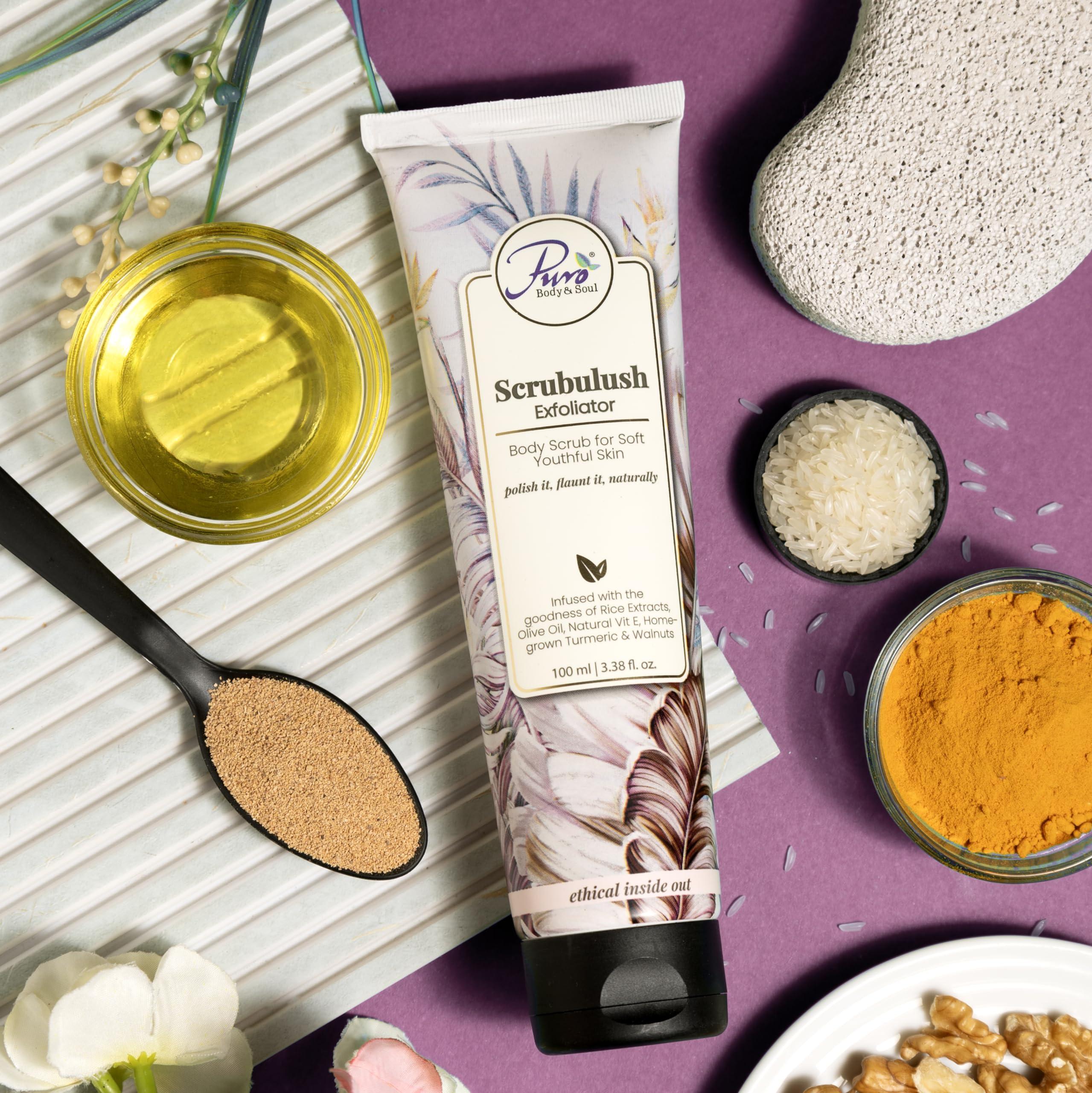 Puro Body & Soul Scrubulush Exfoliating Body Scrub - 100g Tube for Soft, Glowing Skin | Deep Cleansing & Brightening | Perfect for Spa Days & At-Home Skincare Routines