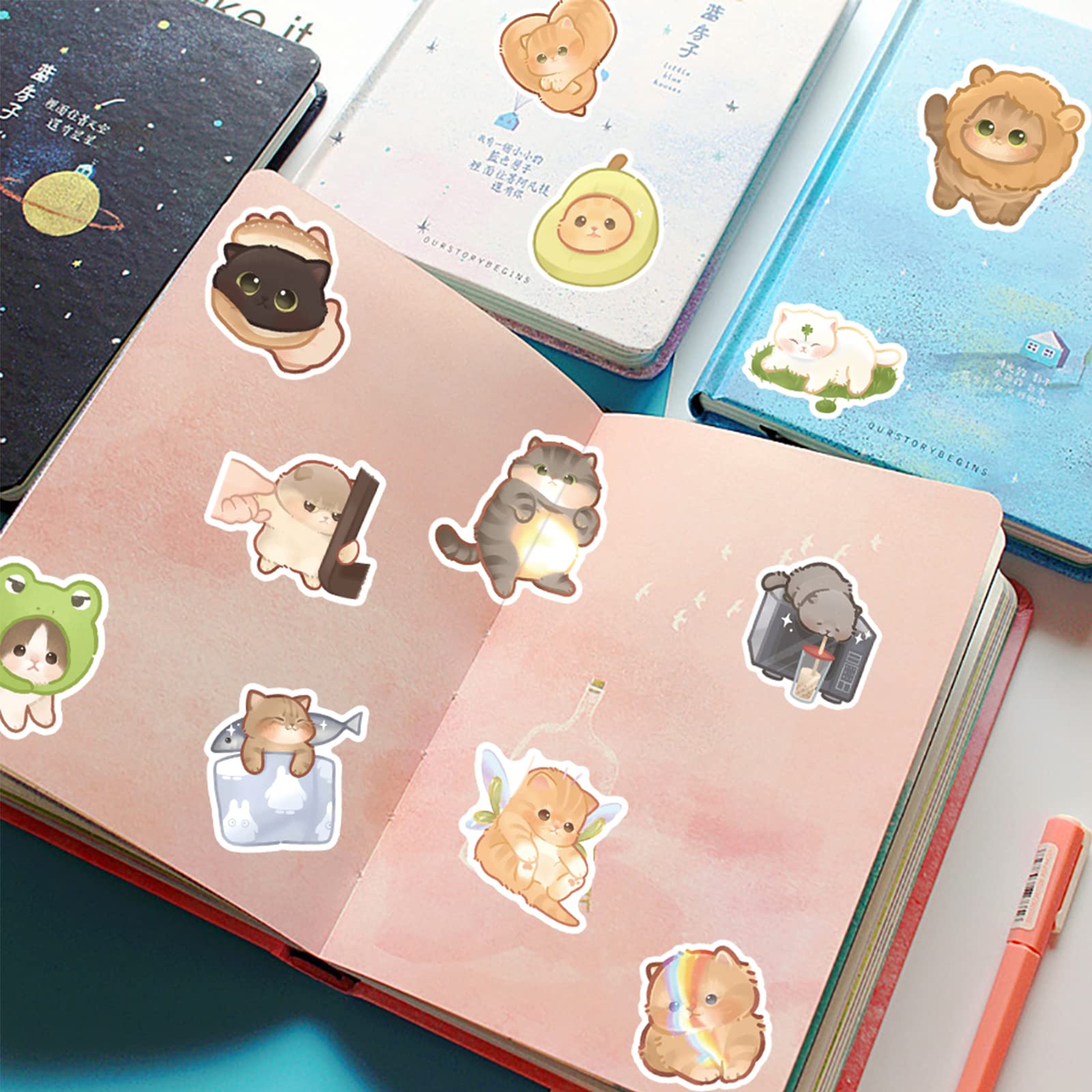 50 Pcs Cute Cartoon Cat Stickers - Waterproof Vinyl Kitty Decals for Water Bottles, Skateboards, Laptops & DIY Crafts - Fun Graffiti Art Stickers for Kids & Teens