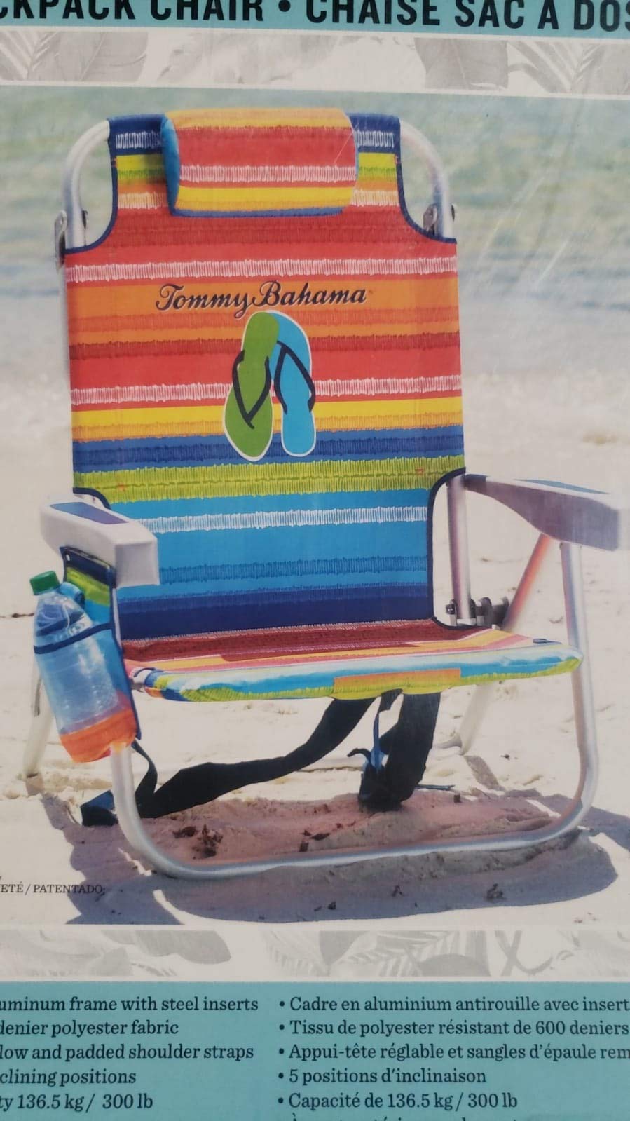 Tommy Bahama 2015 Backpack Cooler Chair with Storage Pouch & Towel Bar - Portable Beach Chair for Outdoor, Camping, Picnics & Tailgating - Red/Blue