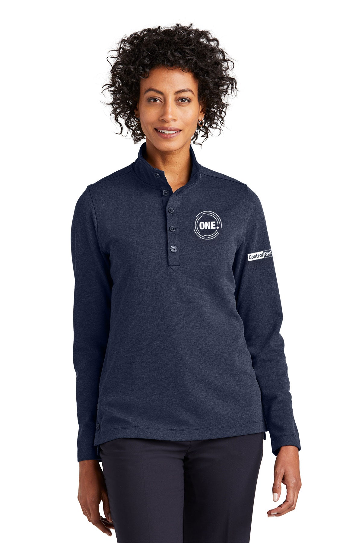 Brooks Women's Stretch Navy Blazer Jacket - Half Button Front Heather Wool Blend for Work & Business Meetings | Office Wear & Professional Outfits