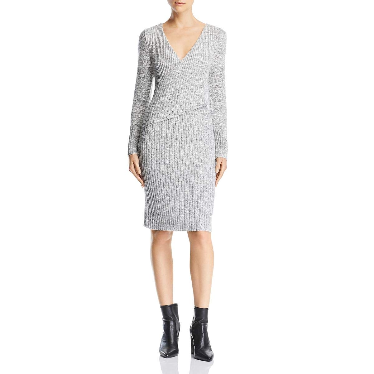 C/MEO COLLECTIVE Women's Ribbed Crossover Sweater Dress - Soft Knit Bodycon Midi Dress for Fall & Winter, Perfect for Office, Date Night and Holiday Parties