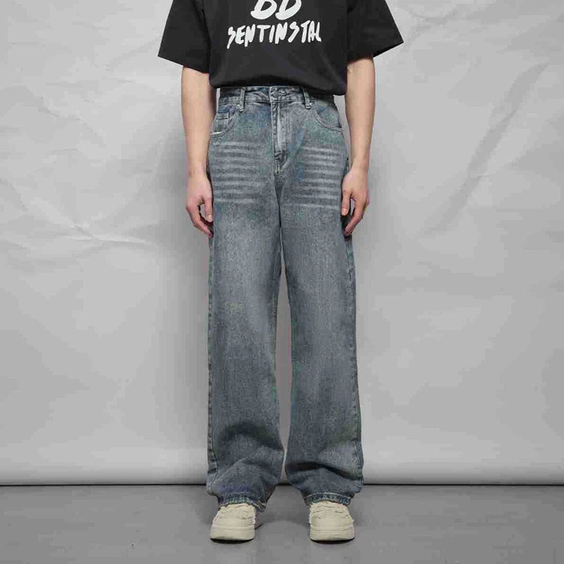 American Style Stretch Waist Jeans for Men - Loose Fit Straight Leg Wide Denim Pants - Summer Casual Fashion Trousers (9C6632) - Perfect for Outdoor Activities, Travel & Everyday Wear