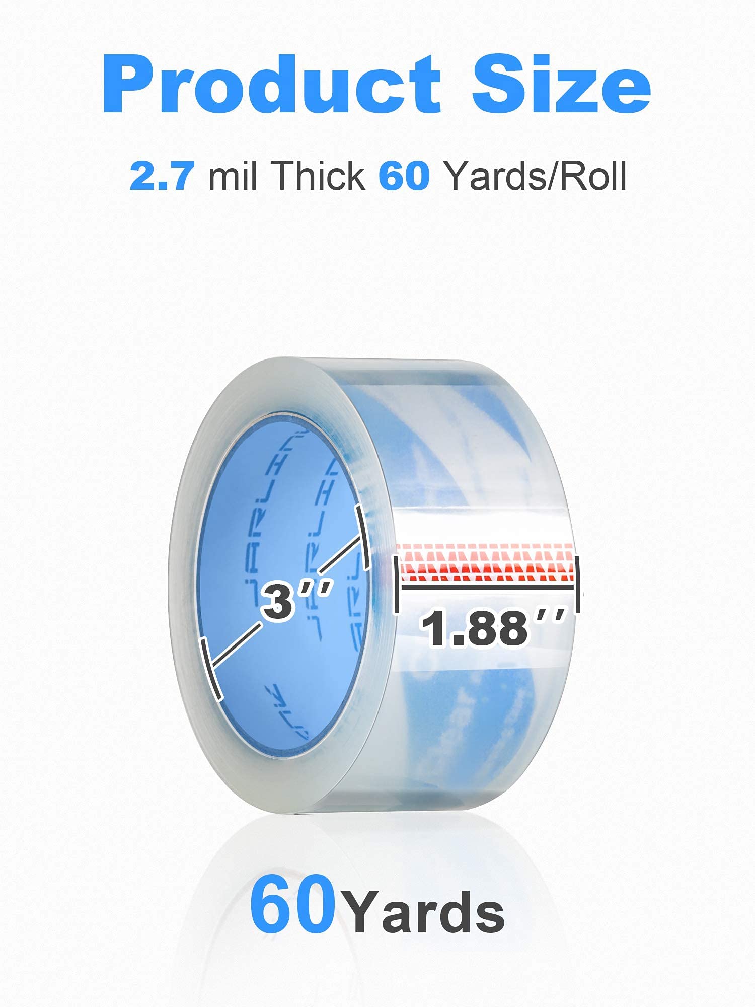 JARLINK Heavy Duty Packing Tape Dispenser Gun (2 Pack) with 12 Rolls Clear Packing Tape - 2.7mil Thick, 1.88