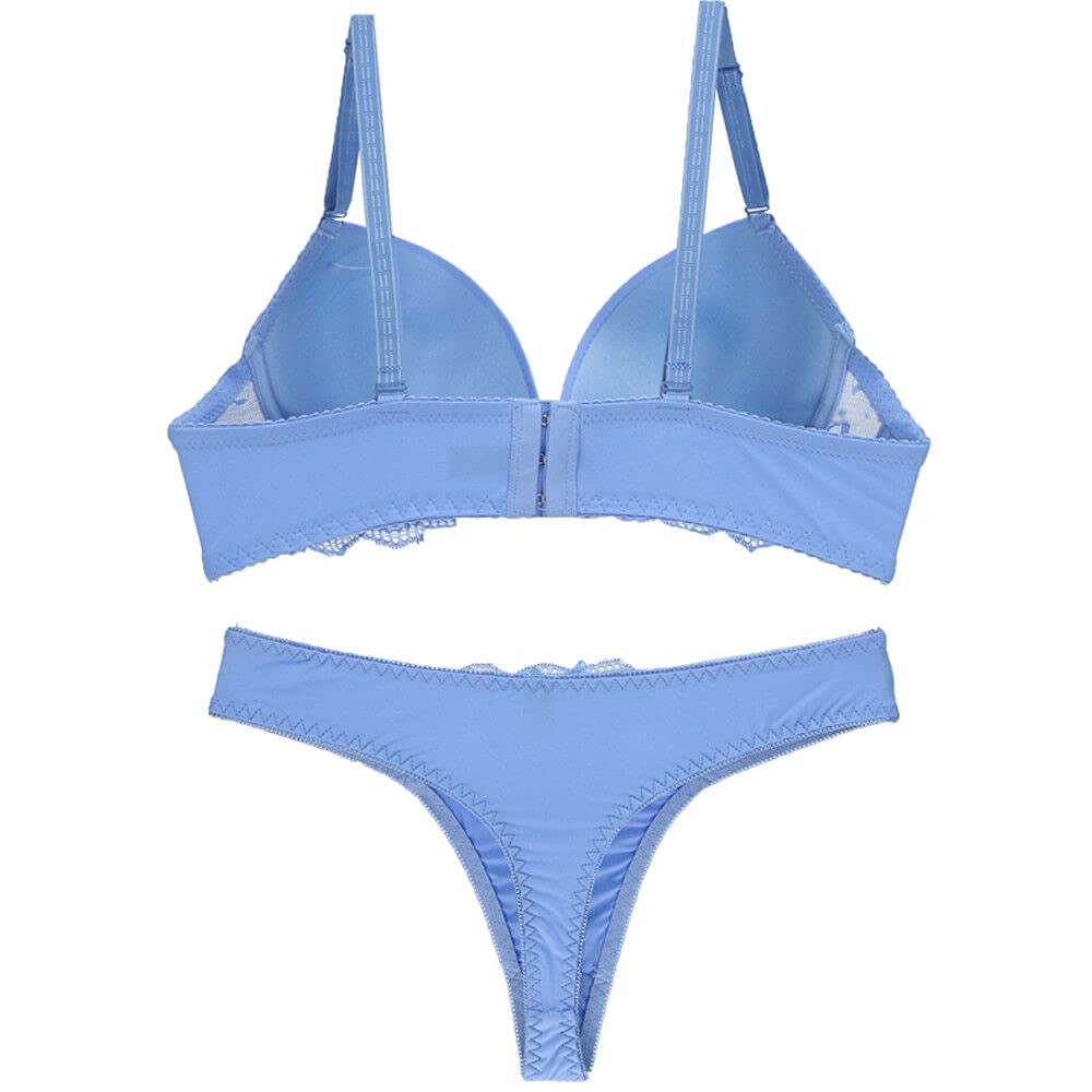 Sexy Women's Lingerie Set - Plunge Bra & Panties with Lace Trim & Underwire Support for Date Night, Wedding, Boudoir Photography