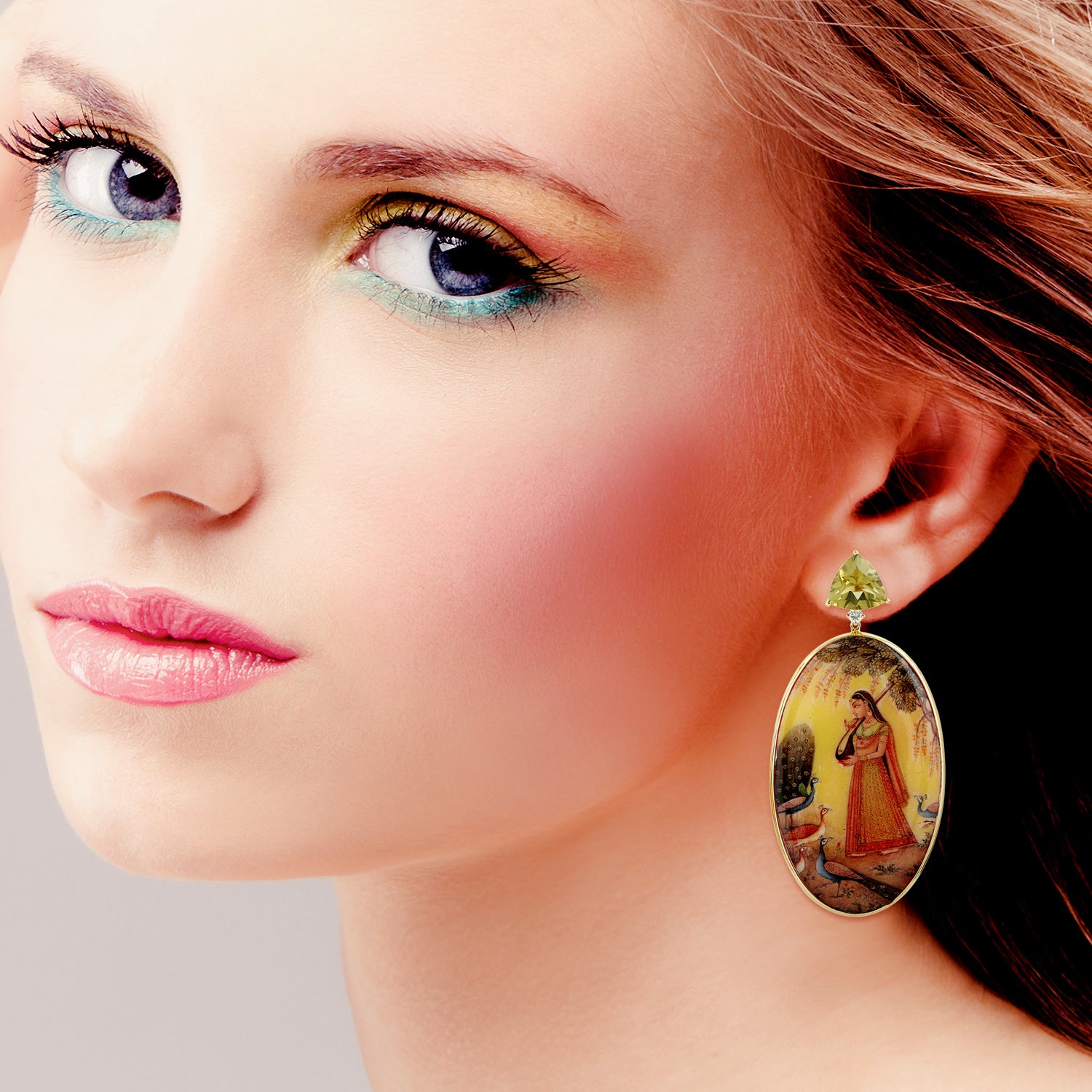 Lemon Quartz Bakelite Prong Diamond Dangle Earrings in 14K Yellow Gold - Elegant Vintage Jewelry for Women's Parties & Special Occasions