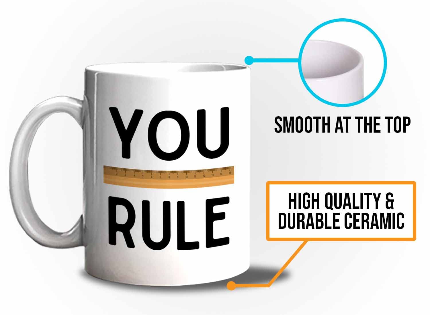 11oz White Teacher Mug - 'You Rule' Inspirational Gift for Teacher's Day, Valentine's Day & Back to School - Perfect for Coffee, Tea & Classroom Appreciation