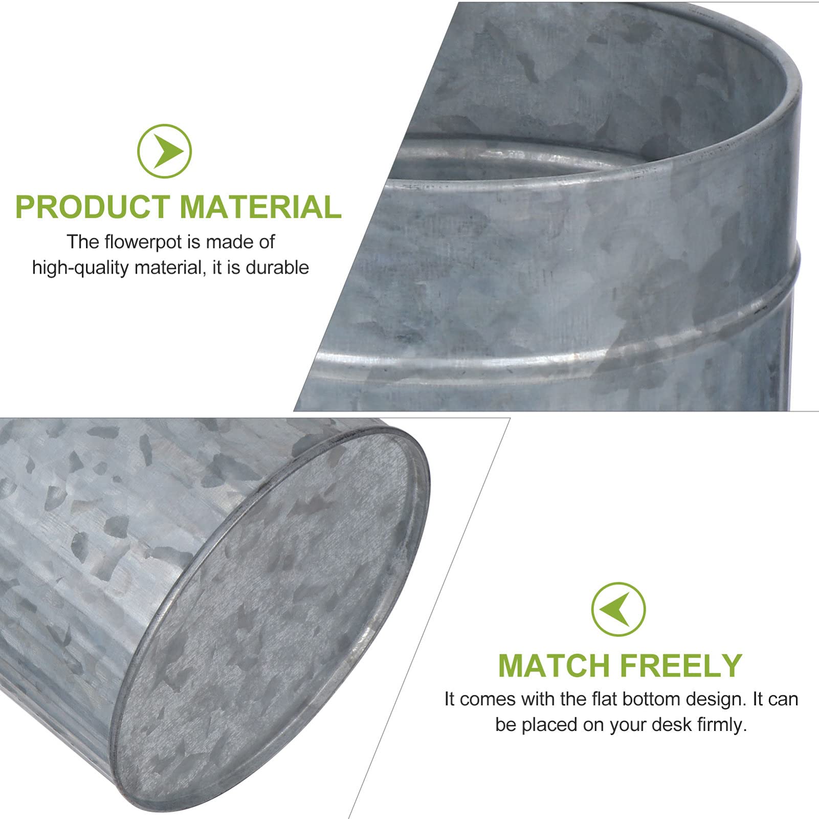 2-Pack Galvanized Metal Flower Pots - French Farmhouse Style Bucket Planter for Succulents, Cactus, Dried Flowers | Rustic Home Decor, Dining Table Centerpiece, Wedding & Garden Decorations