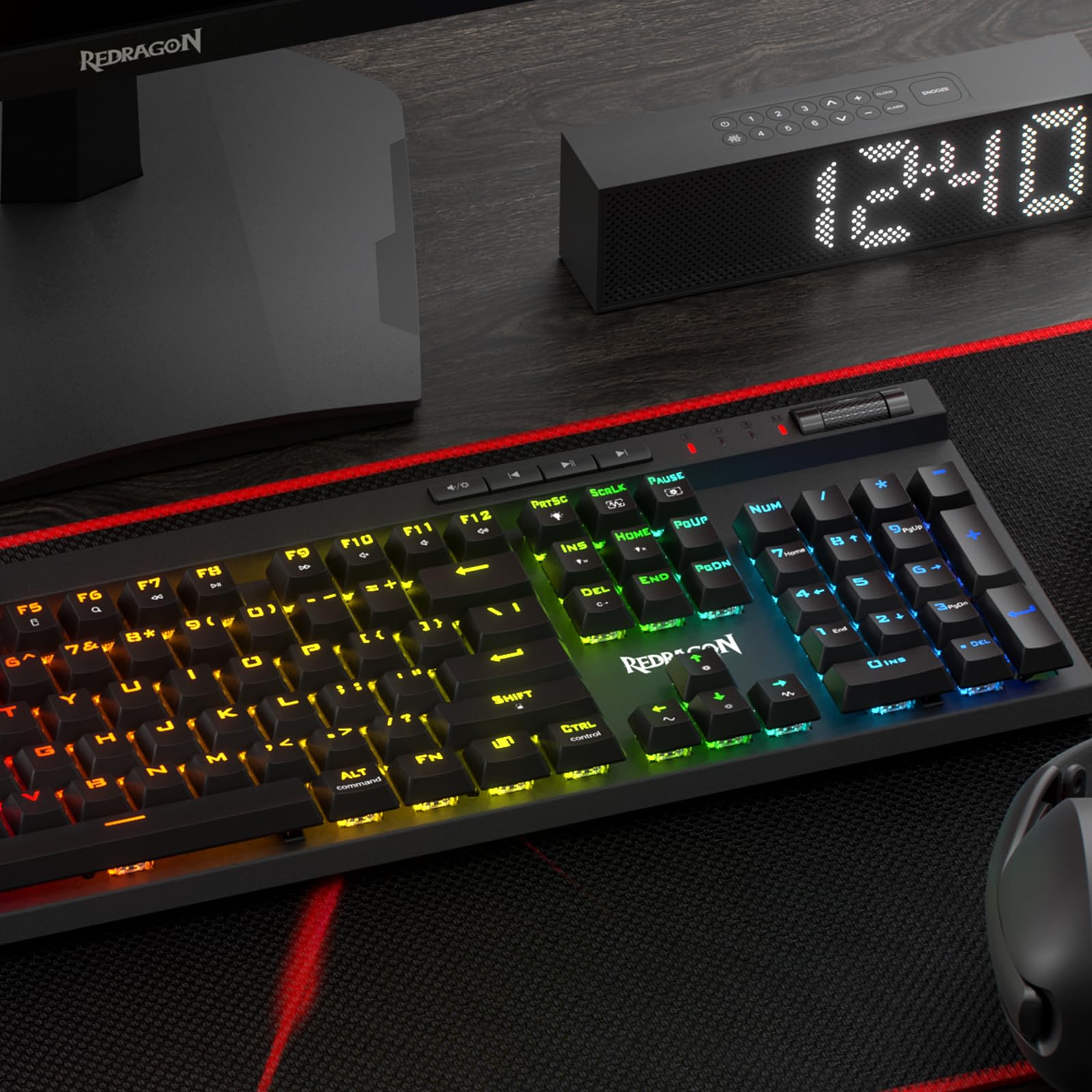 Redragon K580 PRO Wireless RGB Gaming Keyboard - 3-Mode 104-Key Hot-Swap Mechanical Keyboard with Linear Red Switches, Dedicated Media Controls & Onboard Macro Recording | Perfect for PC Gaming, Office Work & Streaming Setups