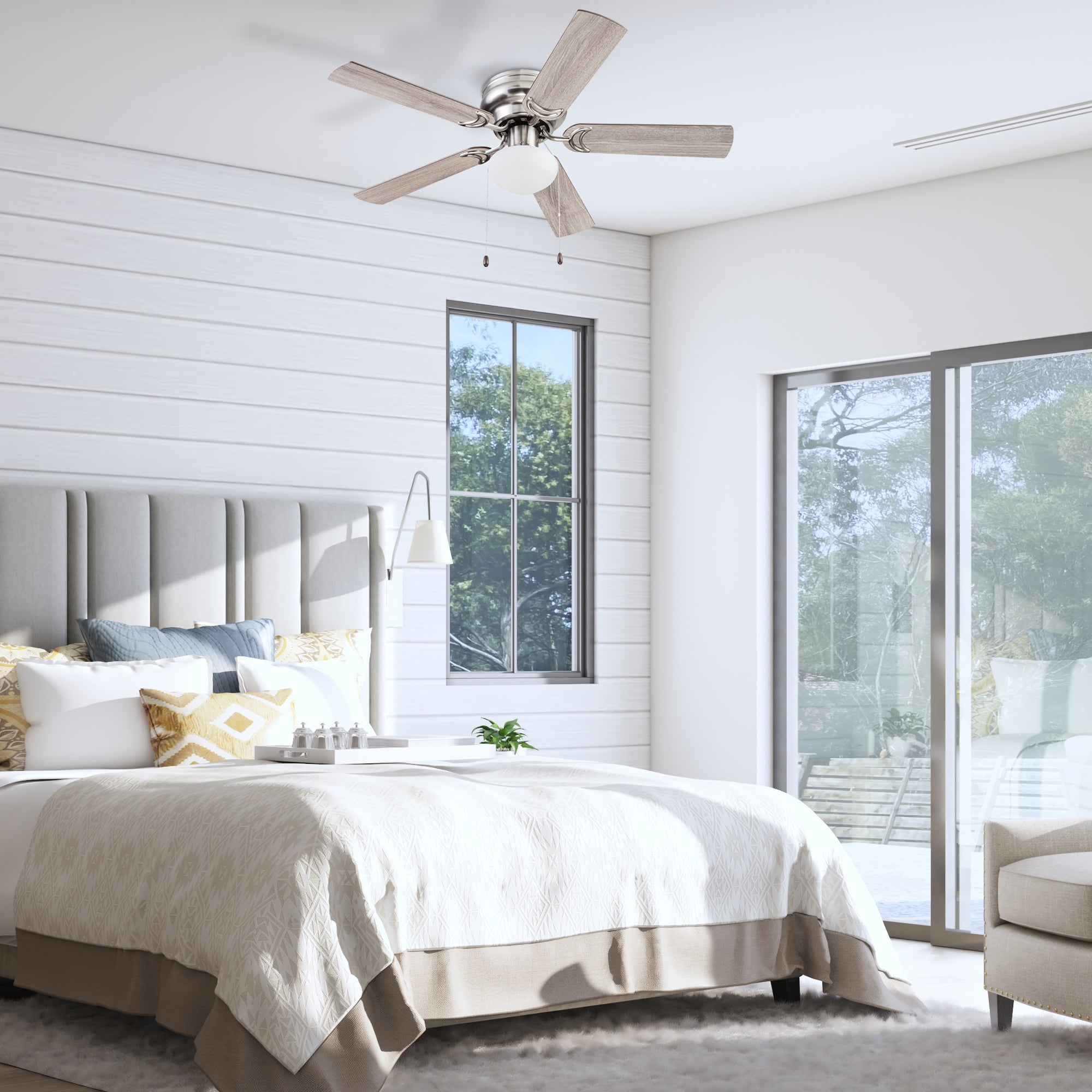 44 Inch Alvina Ceiling Fan with Pull Chain in Satin Nickel Finish - Perfect for Living Room, Bedroom, and Outdoor Spaces