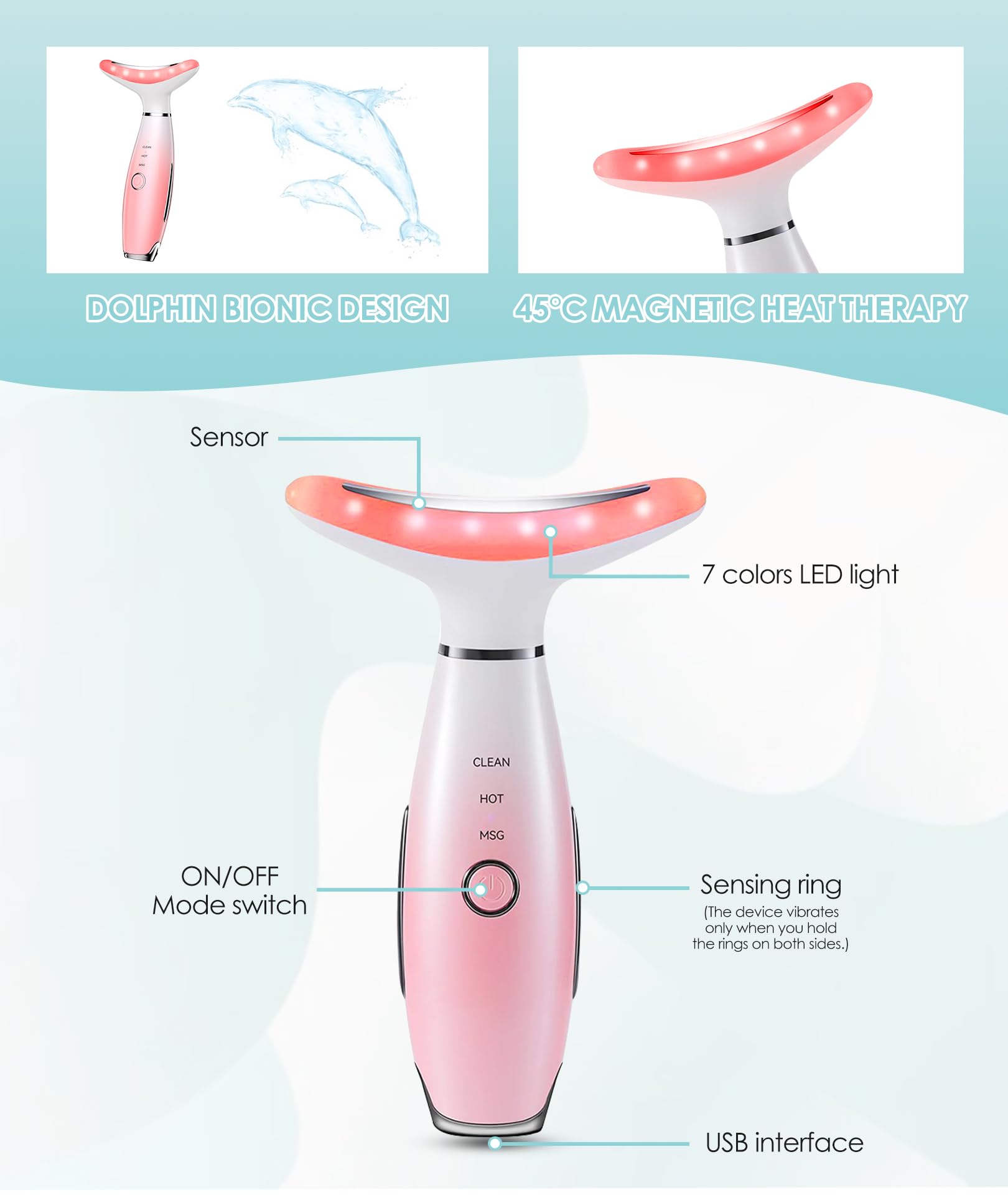 7-Color Vibrating Neck & Face Massager with Heat - Home Skin Care Tool for Relaxation & Anti-Aging | Perfect for Spa Days, Post-Workout Recovery & Stress Relief